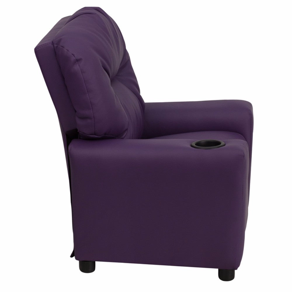 Contemporary Children's Purple Vinyl Recliner with Cup Holder