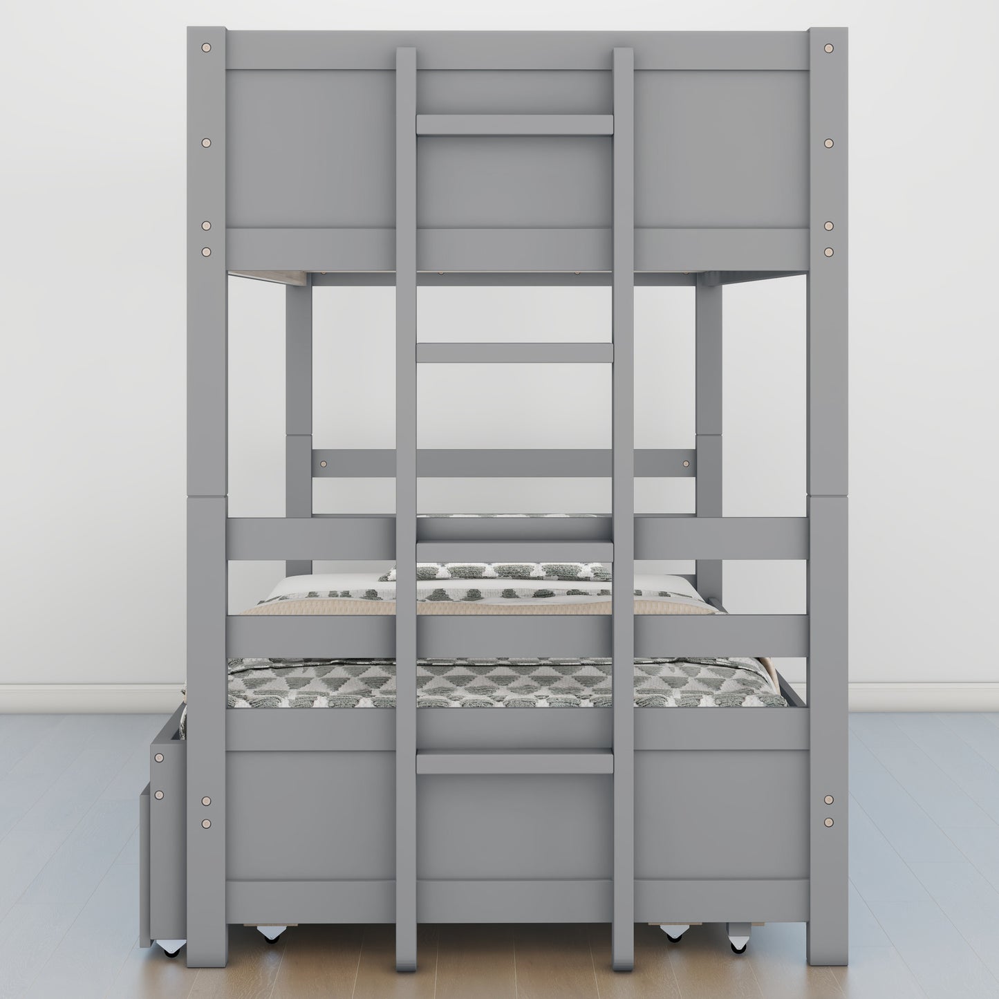 Gray Twin over Pull-out Bunk Bed with Trundle - Stylish Space-Saving Solution