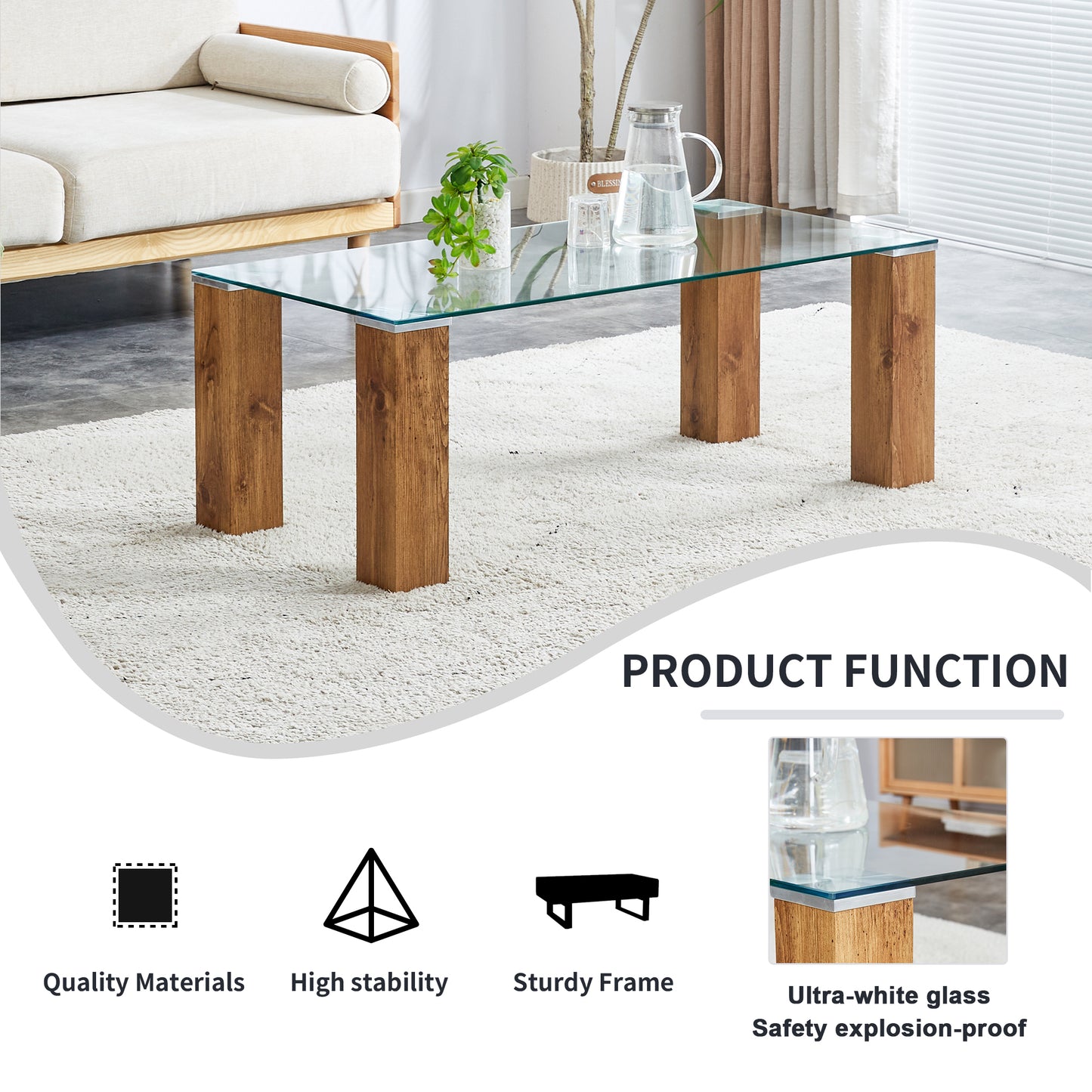 Elegant Glass Coffee Table with Durable MDF Legs - Stylish Combination of Sophistication and Strength