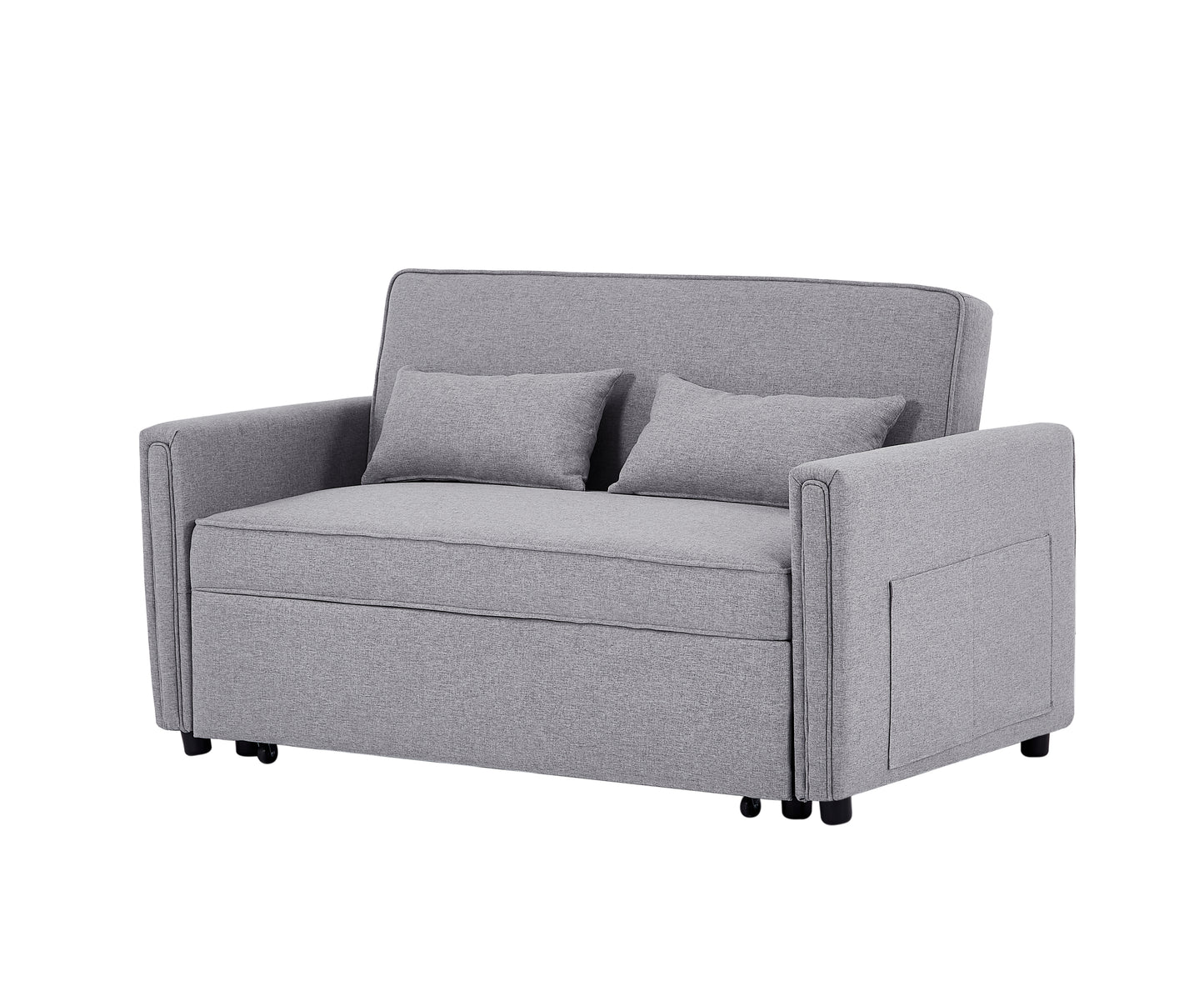 Modern Linen Convertible Loveseat Sleeper Sofa Couch with Adjustable Backrest, 2 Seater Sofa With Pull-Out Bed with 2 Lumbar Pillows For Small Living Room & Apartment