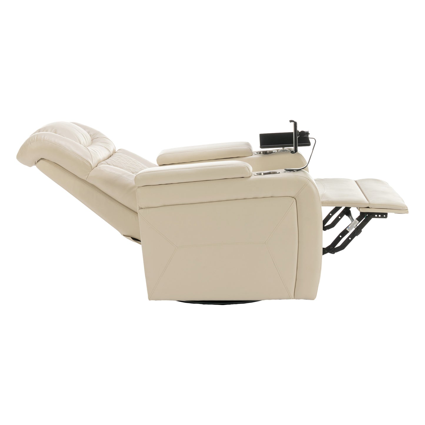 Power Recliner with Swivel, Cup Holder, USB Port, and Tray Table, White