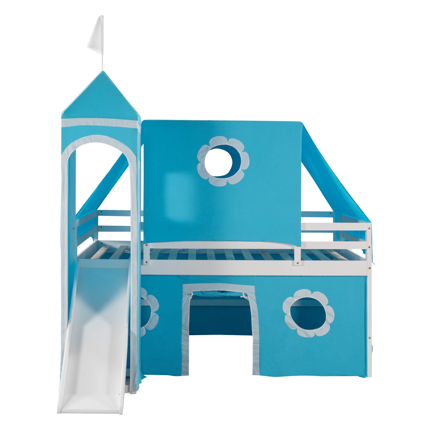 Blue Castle Bunk Bed - Full Size with Slide and Tower