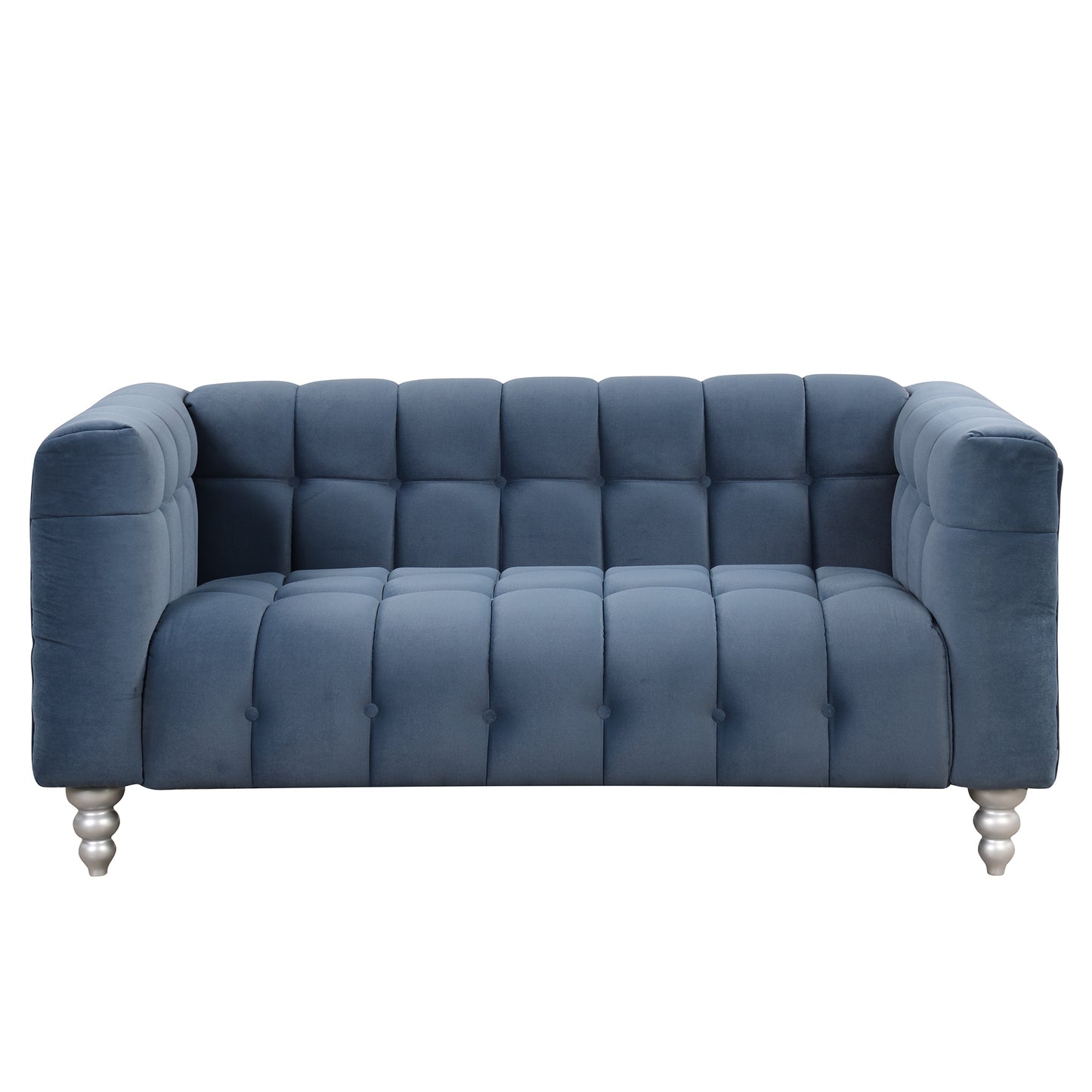 63 Modern Blue Upholstered Sofa with Tufted Backrest and Solid Wood Legs