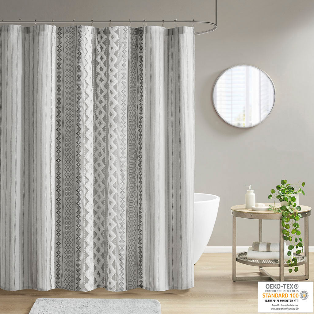 INK+IVY Imani Cotton Shower Curtain with Chic Chenille Stripe