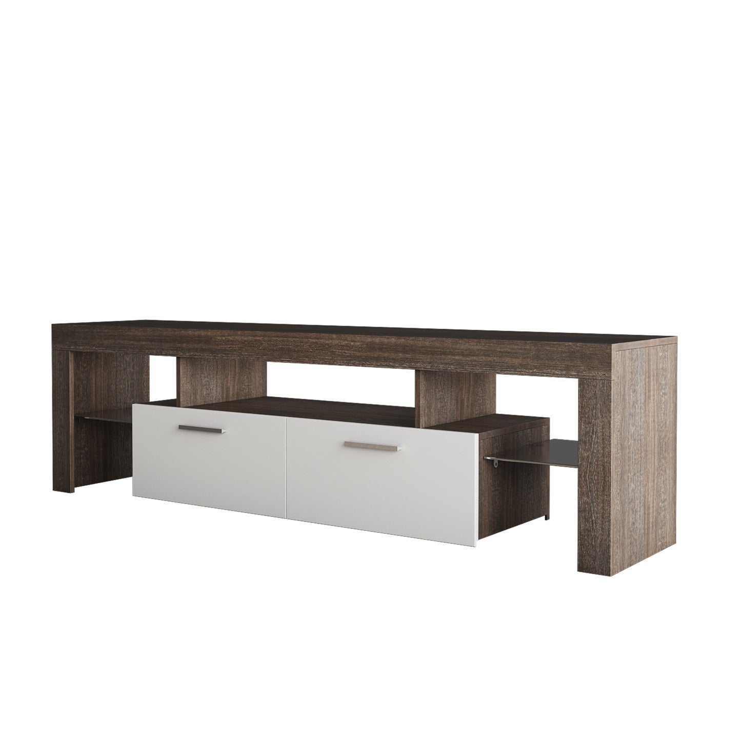 Modern Brown TV Stand with LED Lights and Toughened Glass Shelf