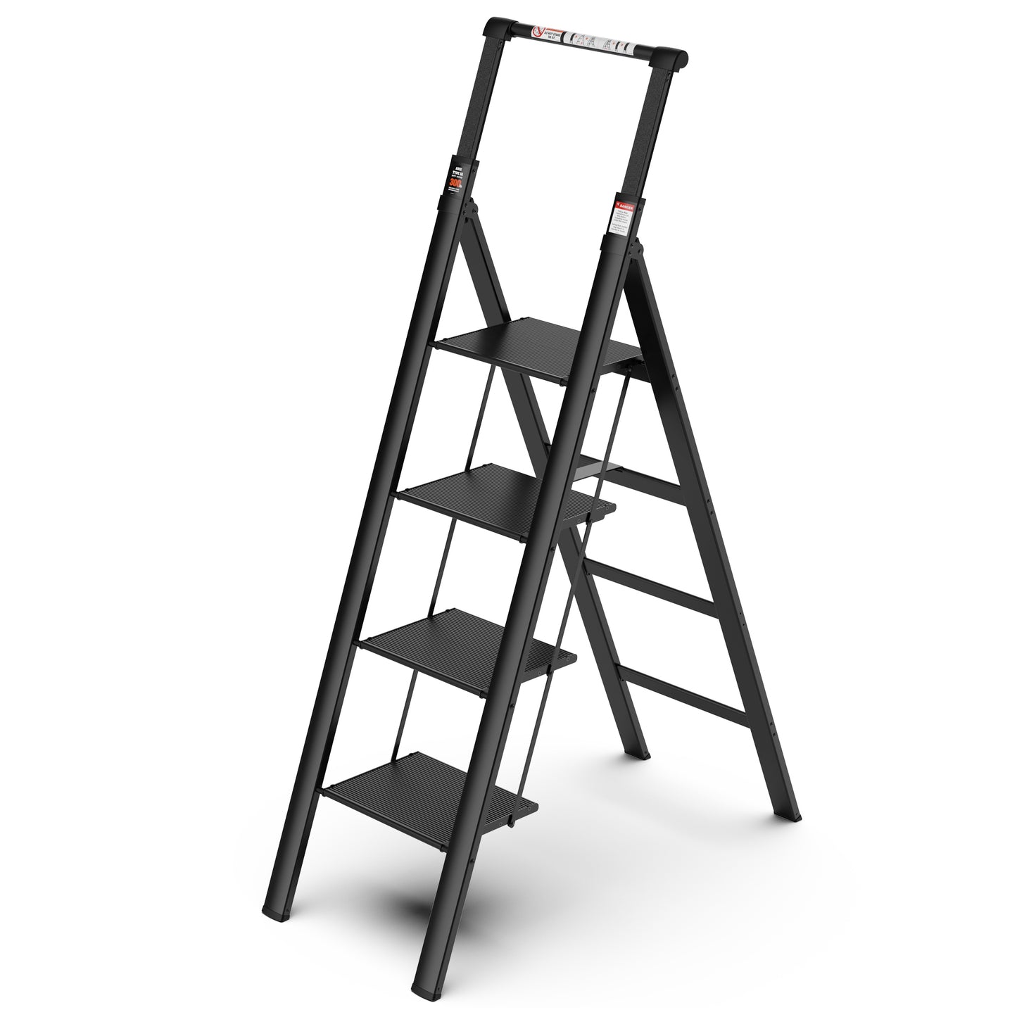 4 Step Ladder, Retractable Handgrip Folding Step Stool with Anti-Slip Wide Pedal, Aluminum Step Ladders 4 Steps, 300lbs Safety Household Ladder