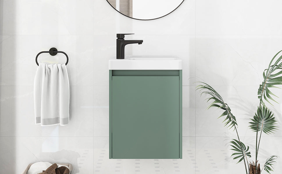 Elegant 16-Inch Green Bathroom Vanity Cabinet with Soft-Close Doors - Easy Assembly, Stylish Storage