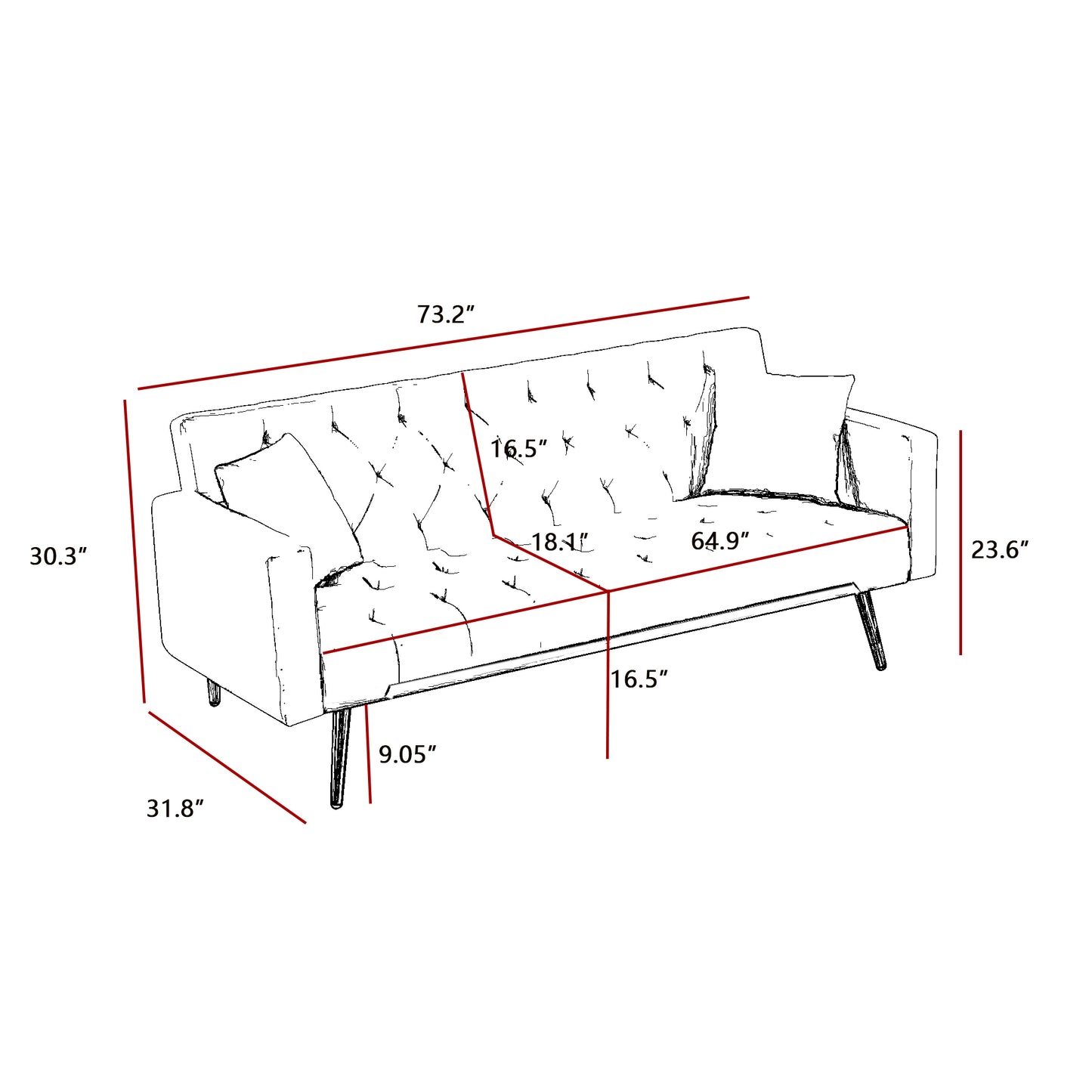 PINK Convertible Folding Futon Sofa Bed , Sleeper Sofa Couch for Compact Living Space.