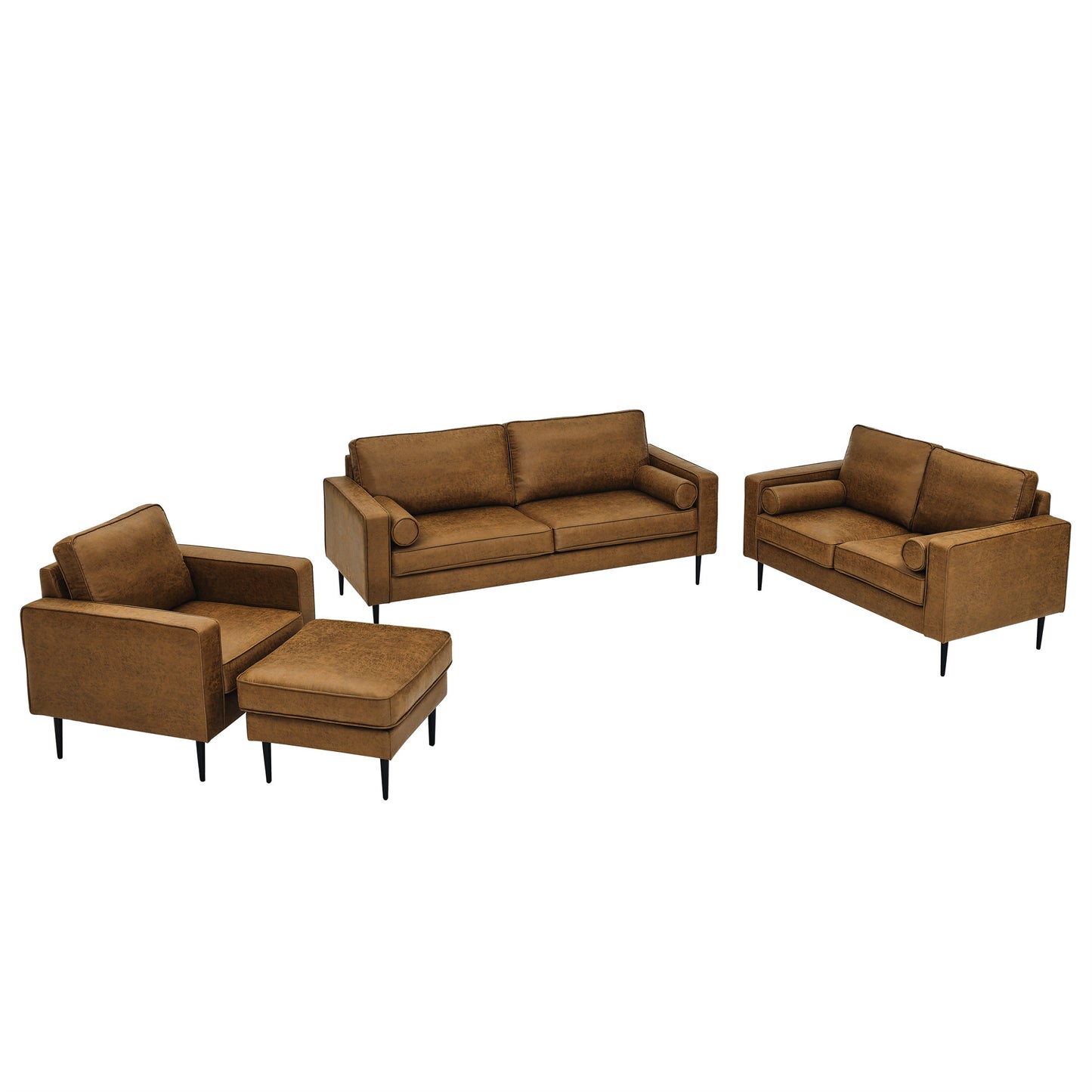 79-inch Large Brown Mid-Century Modern Couch with High-Tech Fabric Surface and Upholstered Cushions and Pillows