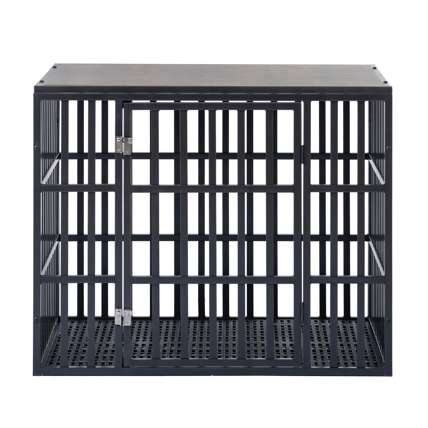 NEW HEAVY DUTY DOG CRATE FURNITURE FOR LARGE DOGS WOOD & STEEL DESIGN DOG CAGE INDOOR & OUTDOOR PET KENNEL 38X30X32INCH PET PLAYPEN WITH COVER METAL DOG FENCE CRATE BLACK