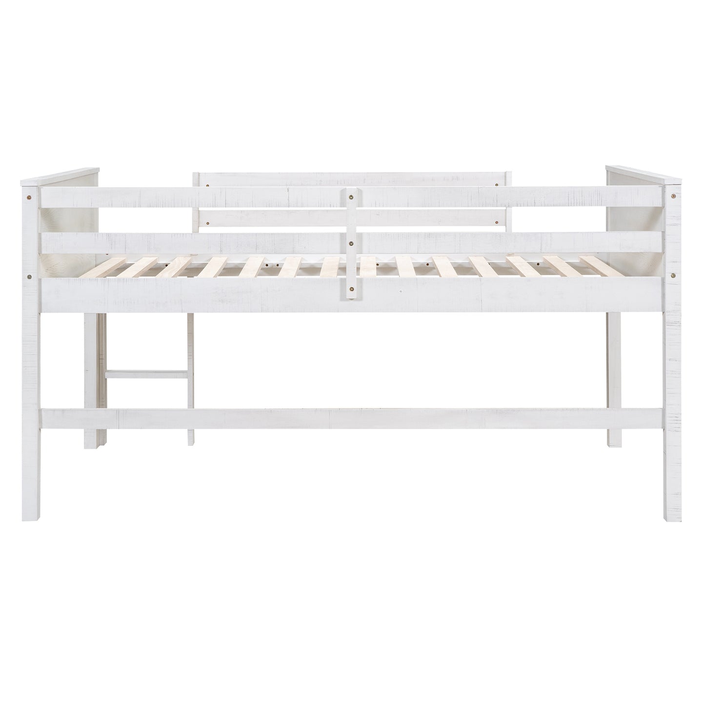 Wood Twin Size Loft Bed with Hanging Clothes Racks, White