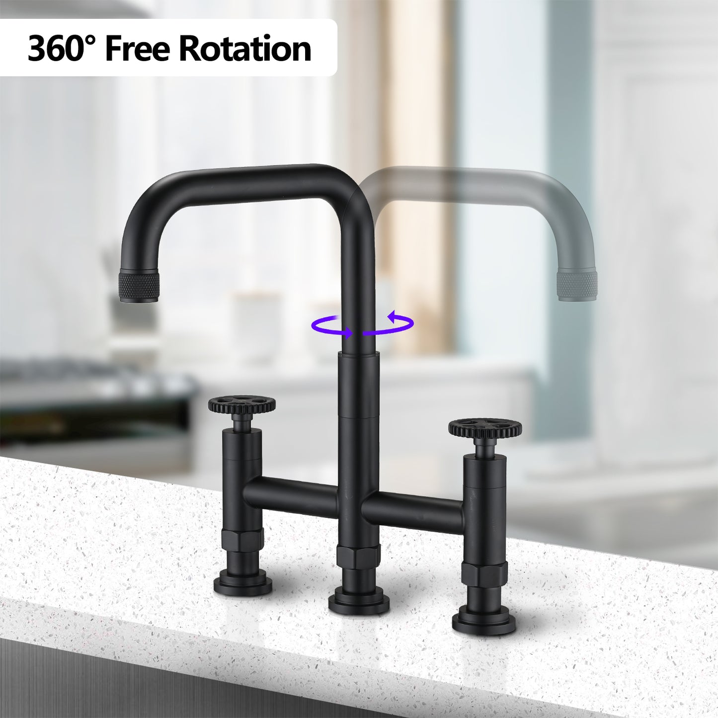 Double Handle Bridge Kitchen Faucet with Side Spray