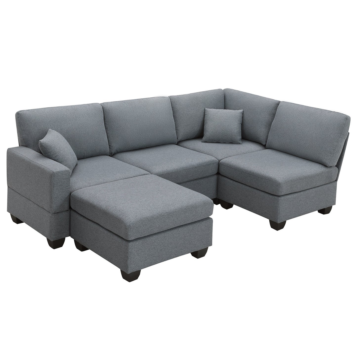 Modern L-Shaped Sectional Sofa Set with Convertible Ottoman and 2 Pillows