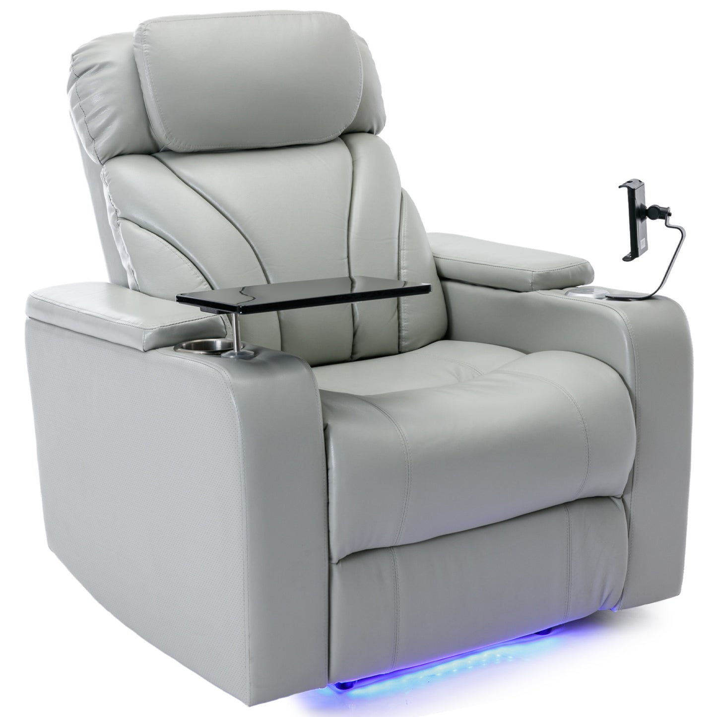 Ergonomic Power Motion Recliner with USB Charging and Hidden Storage, Home Theater Seating with Stereo and Cup Holder (Light Grey)