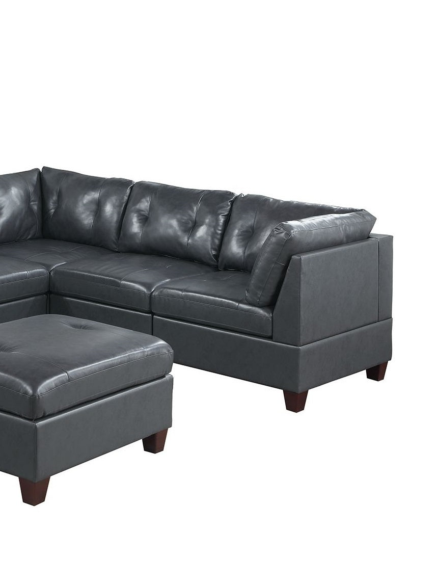 Luxurious Black Leather Modular Sectional Sofa Set