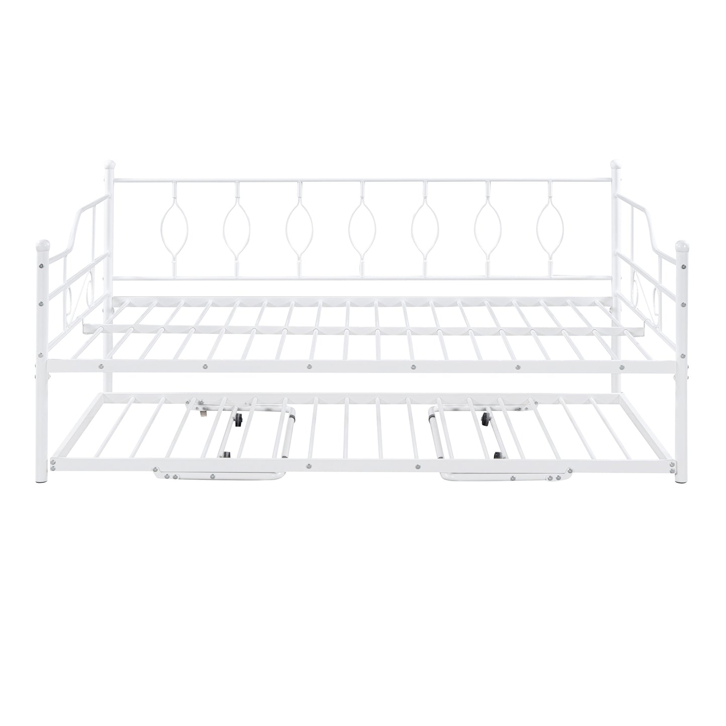 Full Size Metal Daybed with Twin Size Adjustable Trundle, Portable Folding Trundle, White(OLC SKU:MF293730AAK)