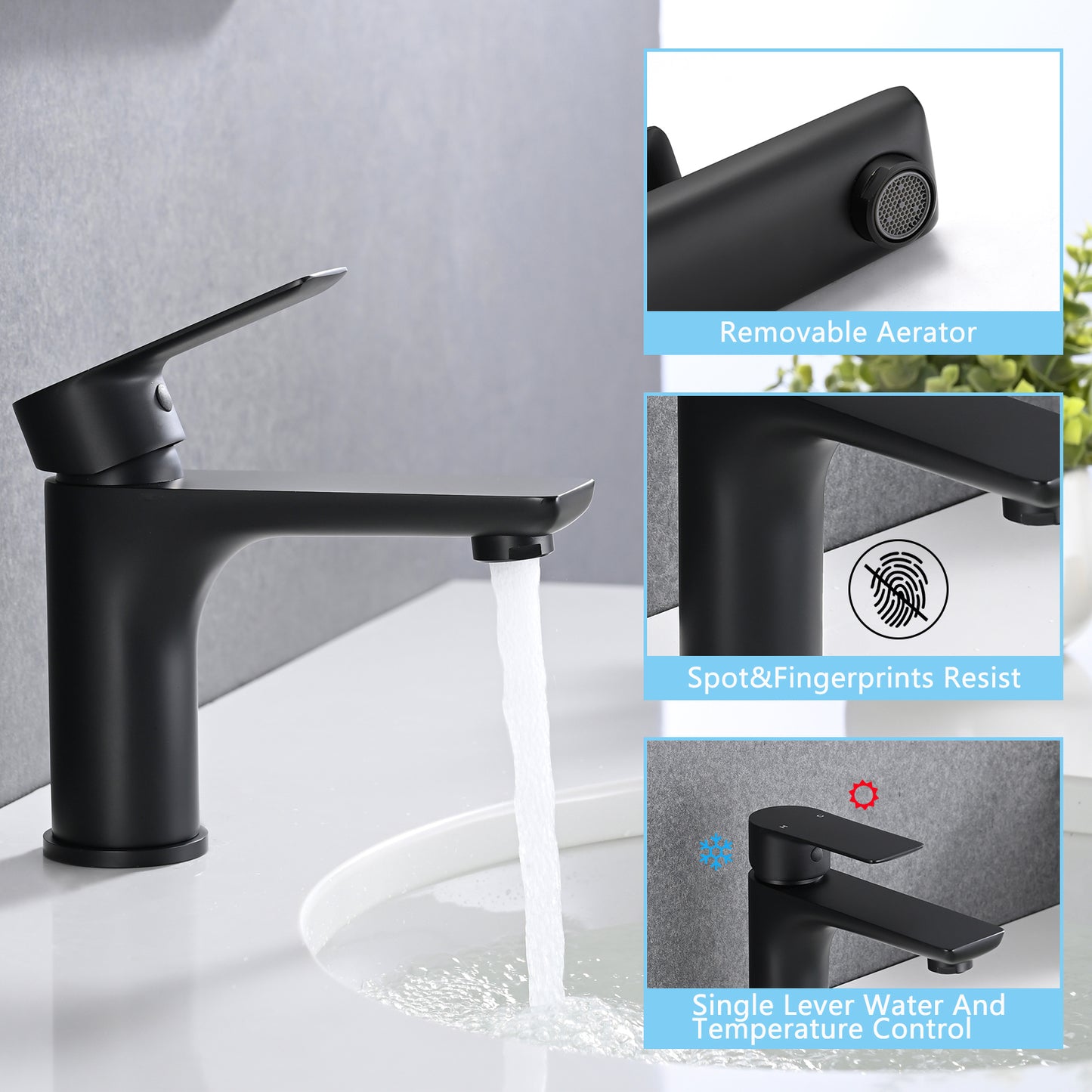 Matte Black Brass Single Handle Bathroom Faucet