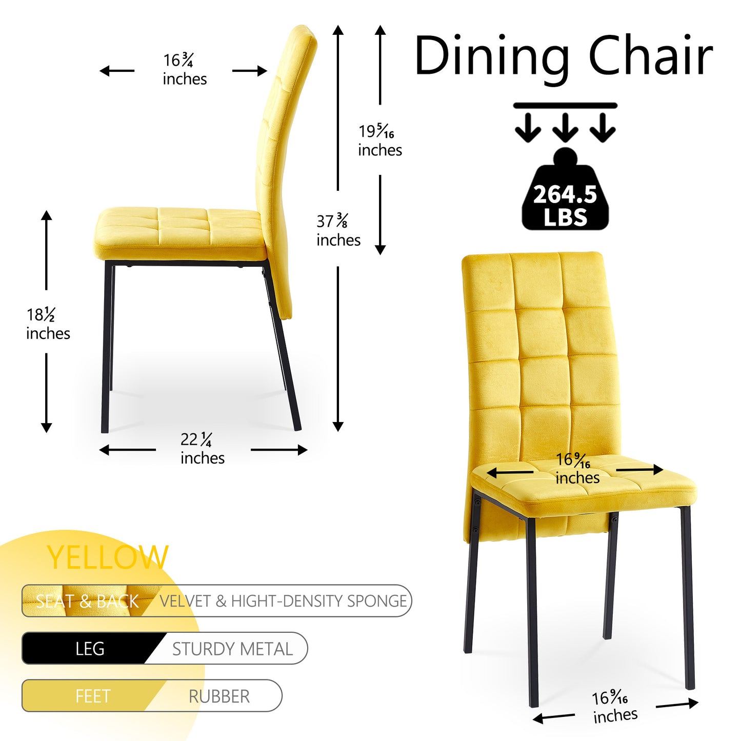 5-Piece Dining Set Including Yellow Velvet High Back Nordic Dining Chair & Creative Design MDF Dining Table