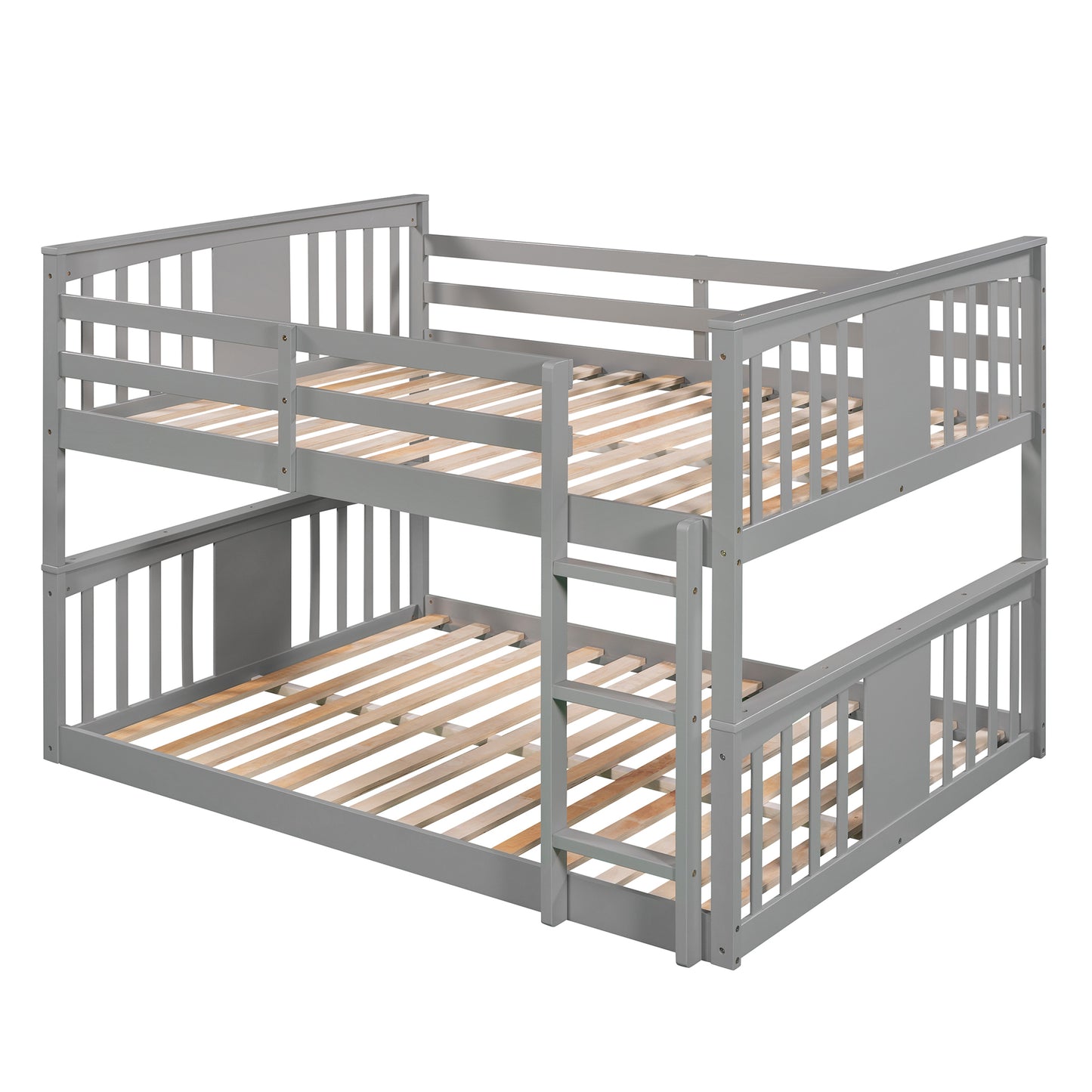 Gray Bunk Bed with Full Over Full Design and Ladder