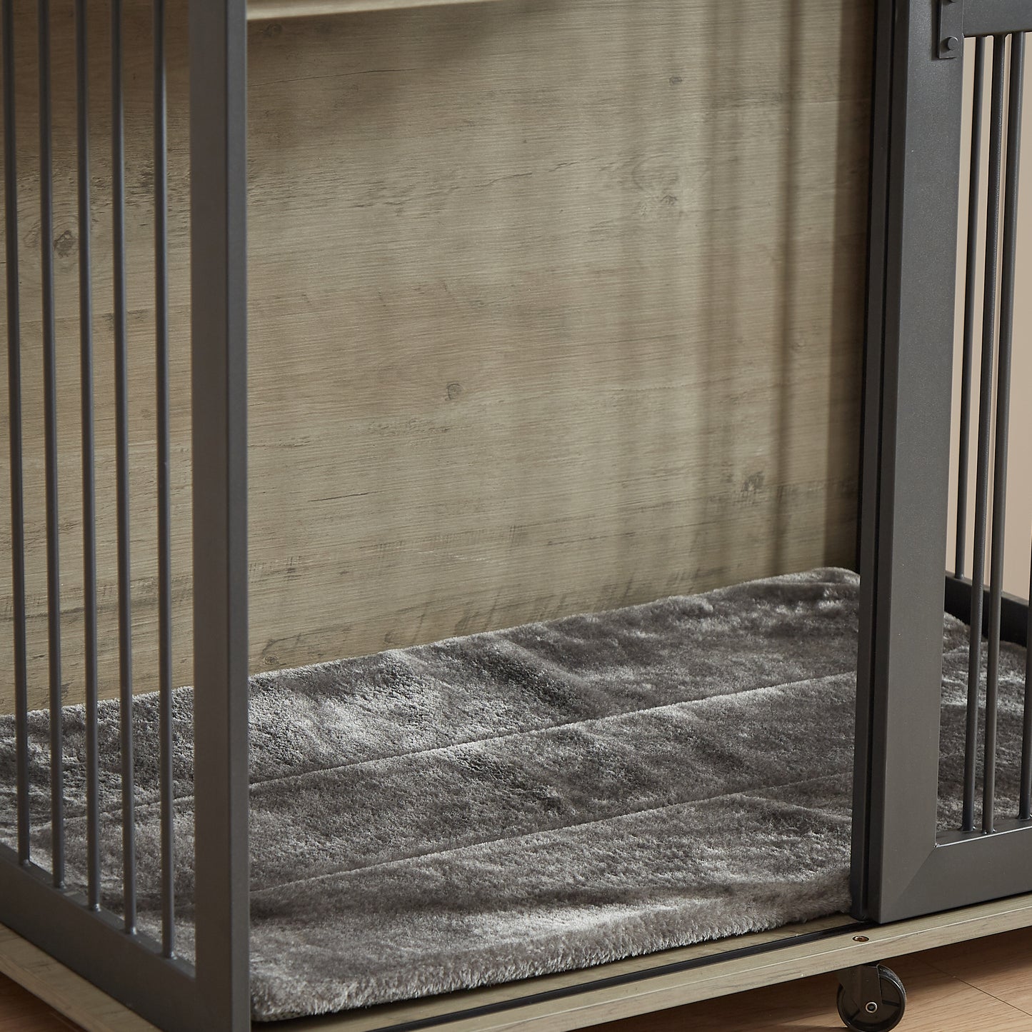 Furniture type dog cage iron frame door with cabinet, top can be opened and closed. Grey, 43.7'' W  x 29.9'' D  x 42.2'' H