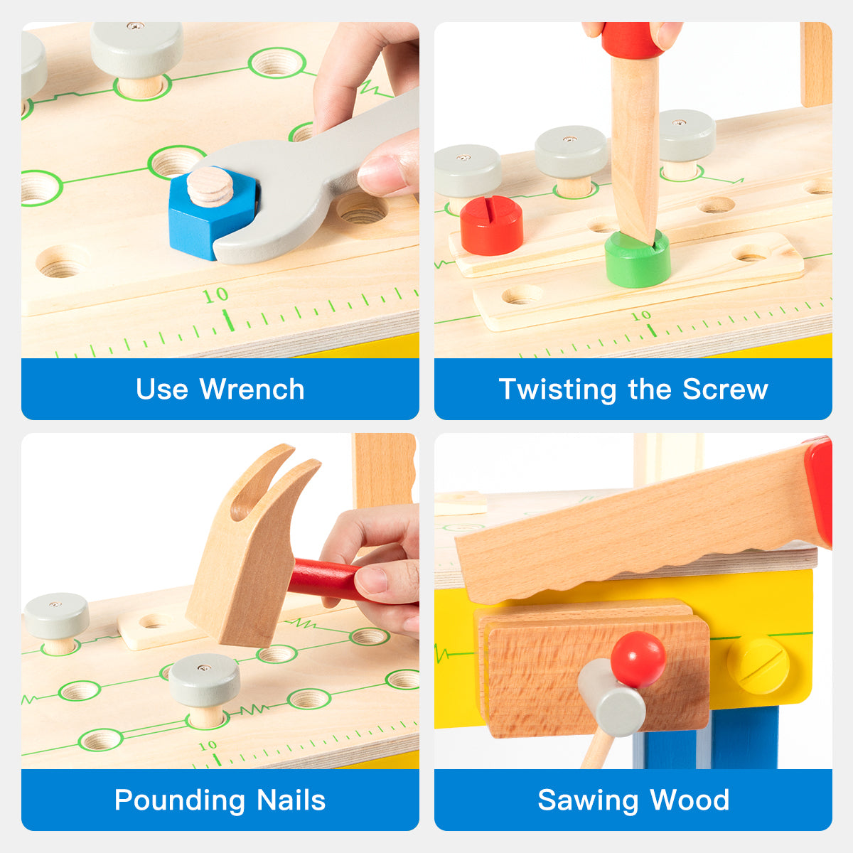 Kids' Solid Wood Tool Workbench Toy with Colorful Accessories