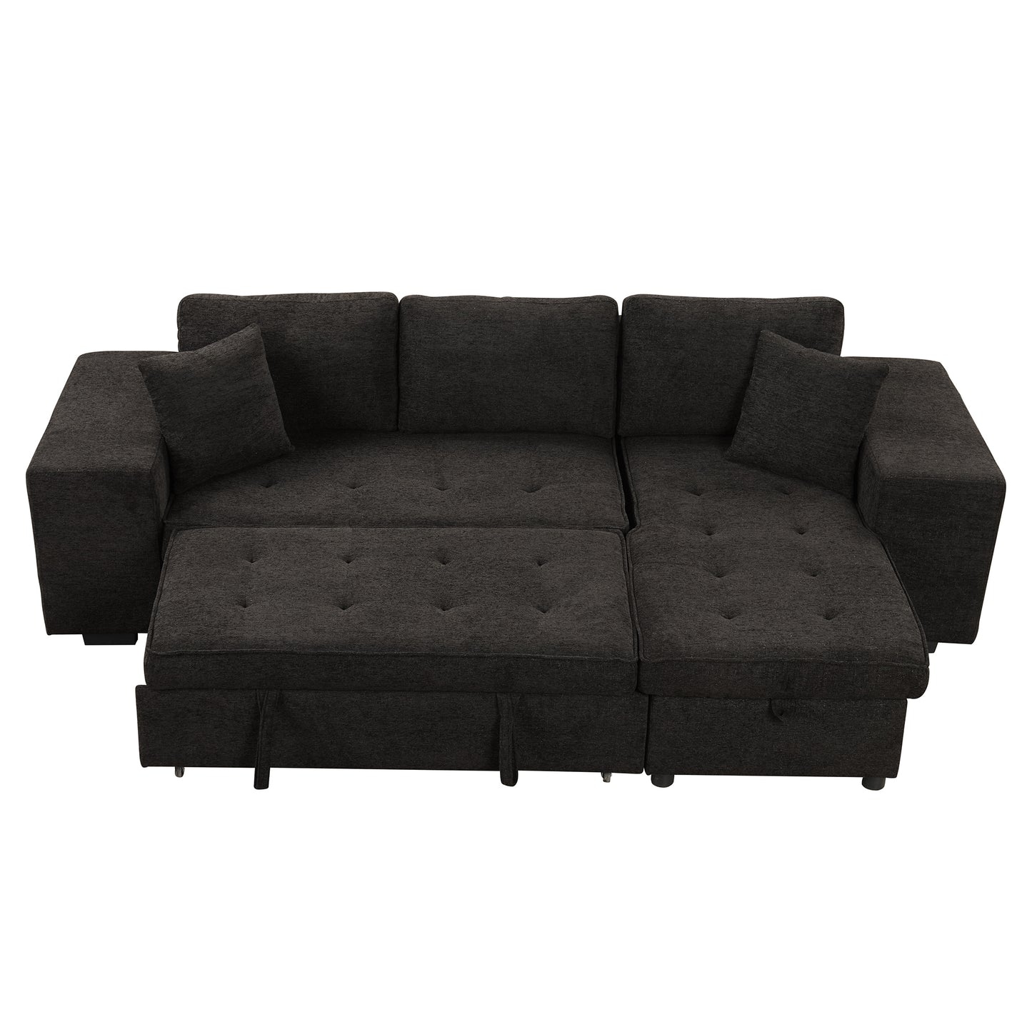 104 Charcoal Grey L-Shape Reversible Sectional Couch with Sleeper Sofa and Storage Chaise