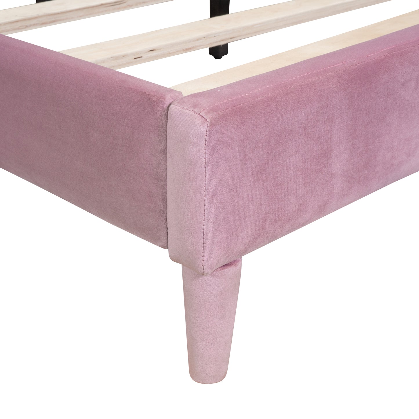 Full size Upholstered Cloud-Shape Bed ,Velvet Platform Bed with Headboard,No Box-spring Needed,Pink