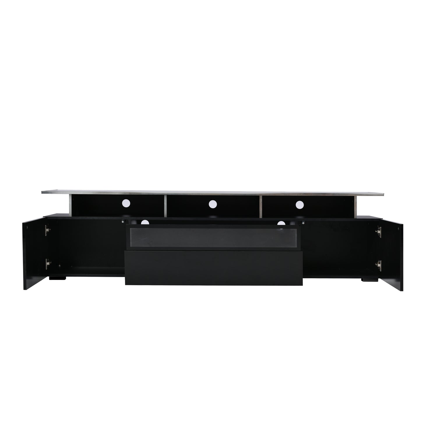 Stylish Black TV Stand with LED Lights and Acrylic Board