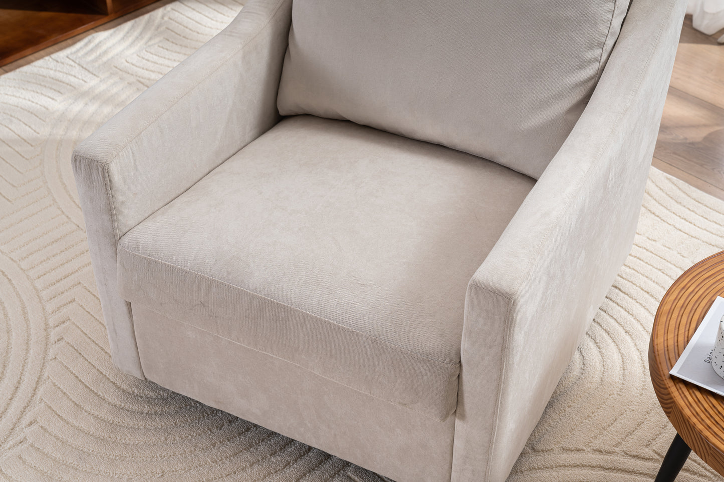 Large swivel chair, upholstered armchair, modern chair, skin-friendly gradient color linen fabric, comfortable to sit. Suitable for reception living room, beige