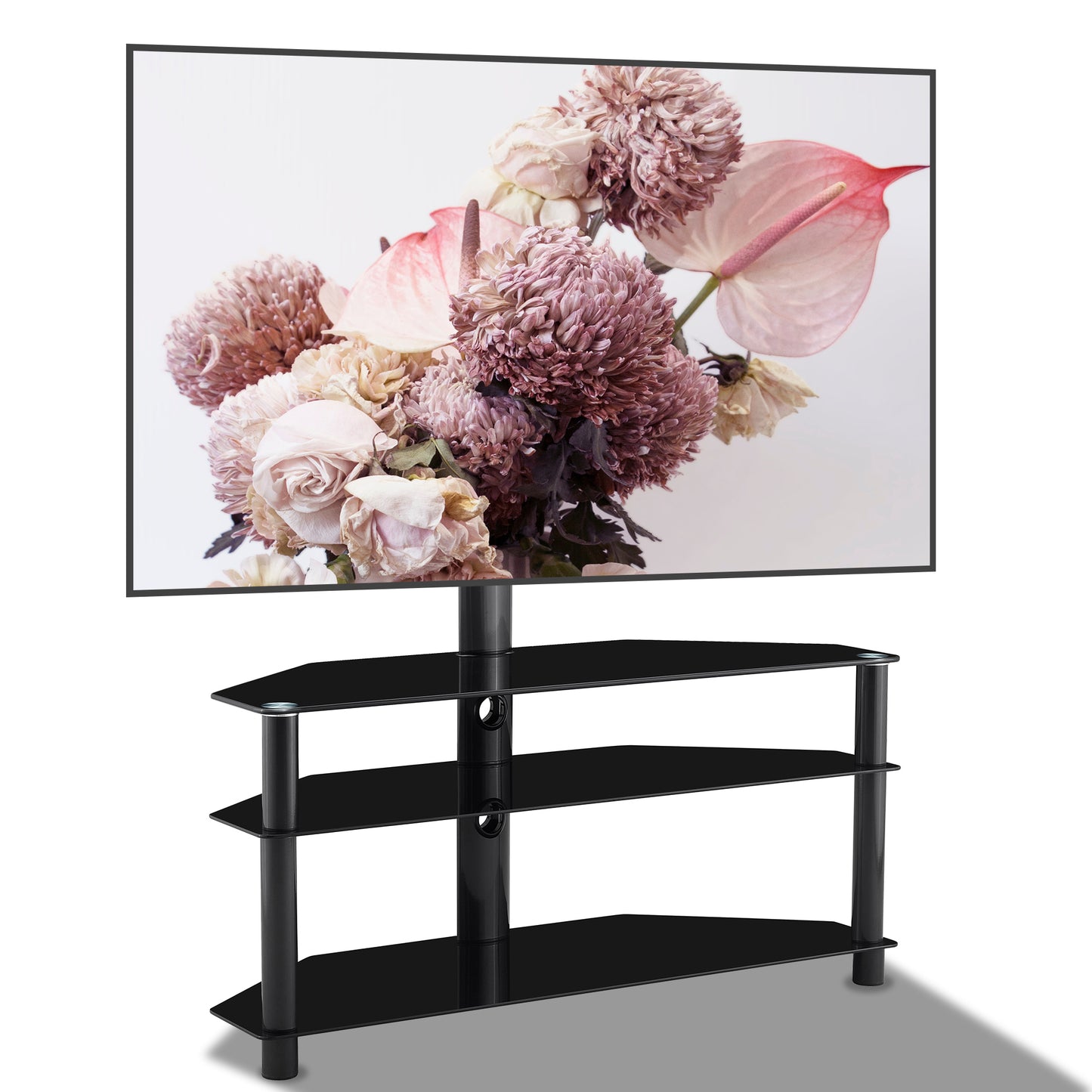 Black Multi-function TV Stand with Adjustable Height and Swivel Bracket