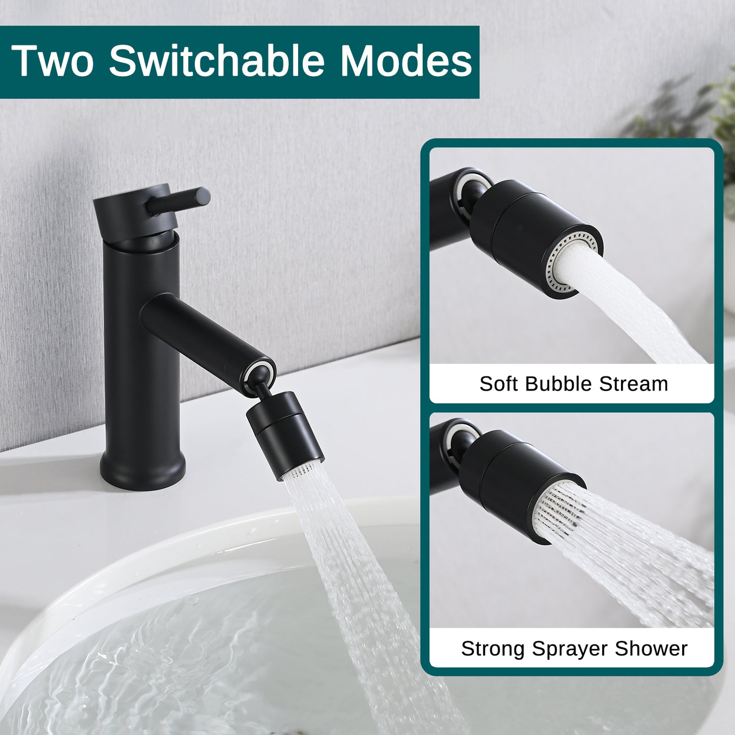 Modern Matte Black Bathroom Faucet with 360° Rotating Aerator for Enhanced Sink Functionality