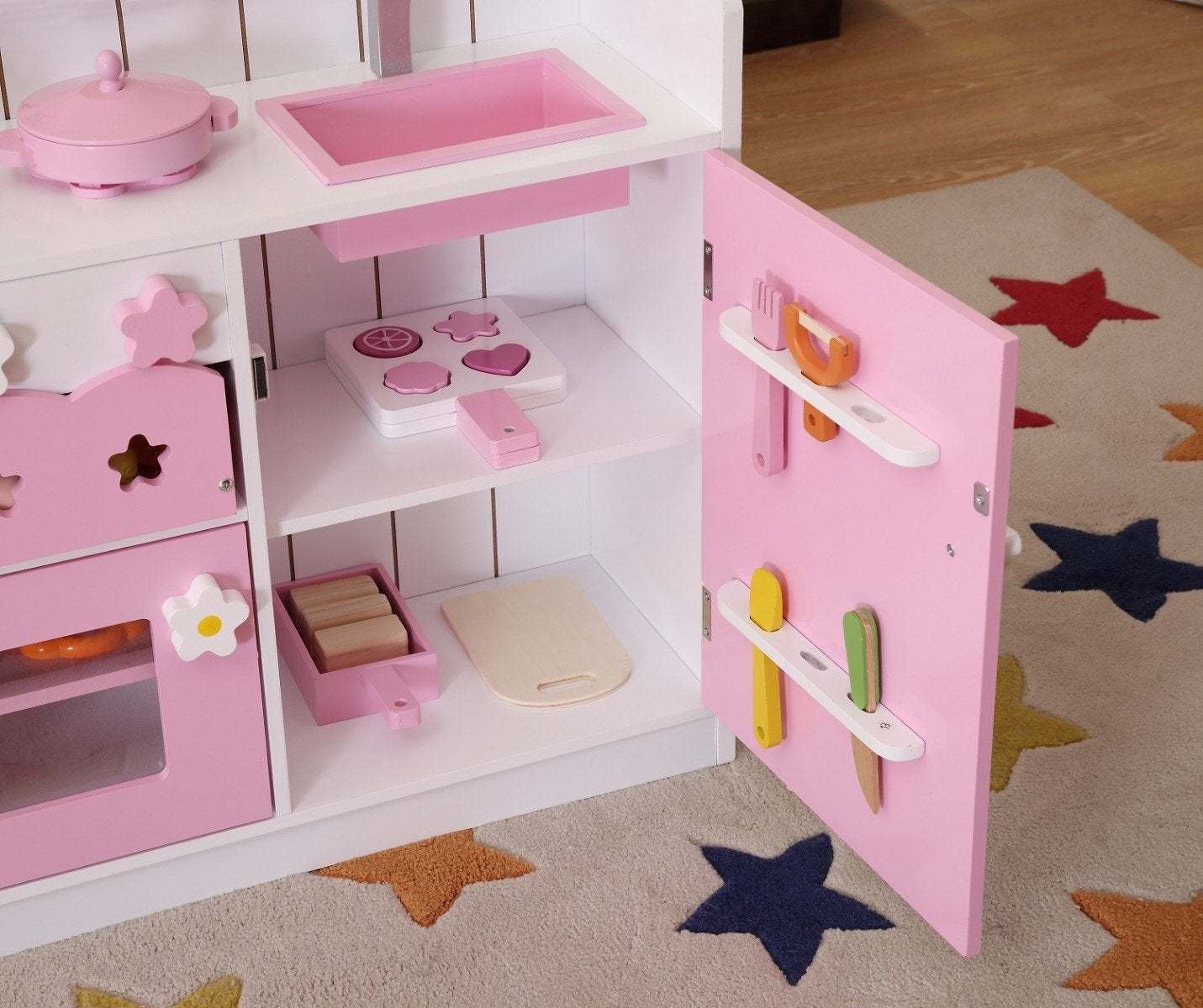 Pretend Kitchen and Market Stall - Pink 2-in-1 Playset for Kids