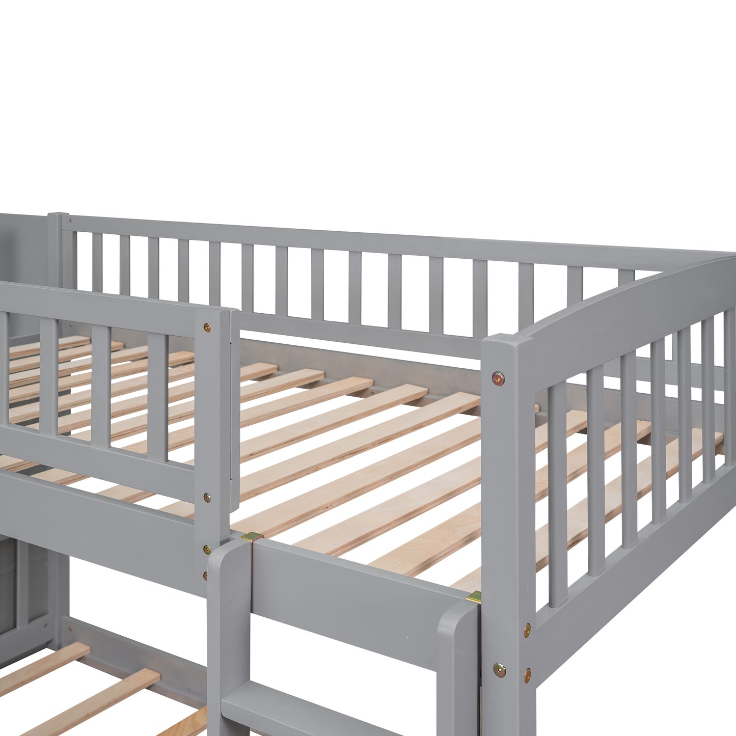 Stairway Twin Bunk Bed with Slide, Drawers, and Gray Finish