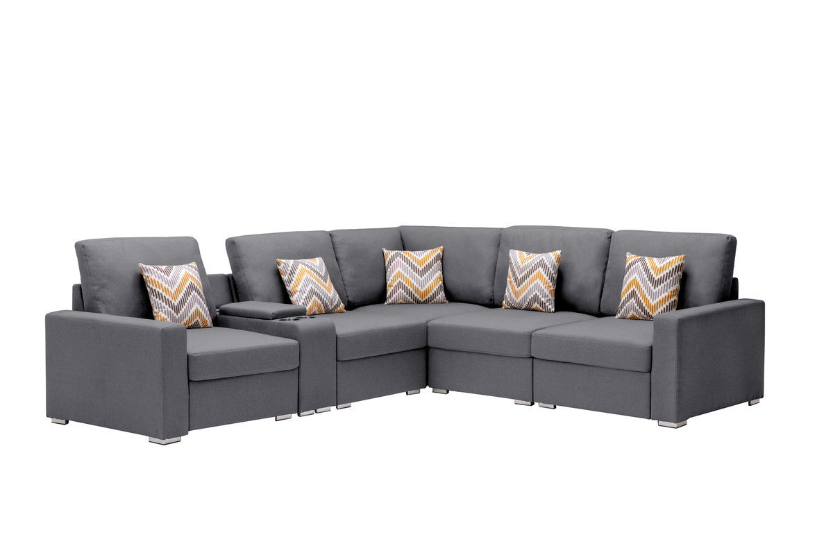 Nolan Gray Linen Fabric 6-Piece Reversible Sectional Sofa with Versatile Features and Dual Leg Options