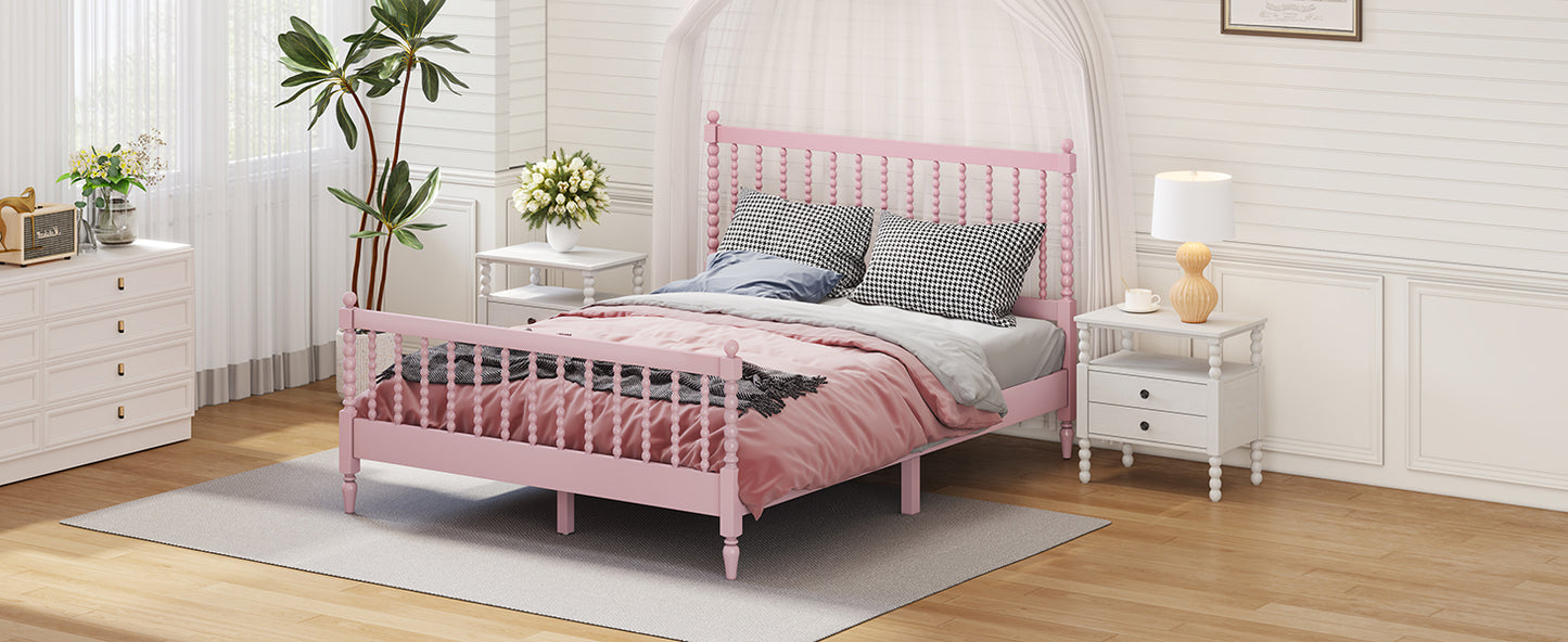 Queen Size Wood Platform Bed with Gourd Shaped Headboard and Footboard,Pink