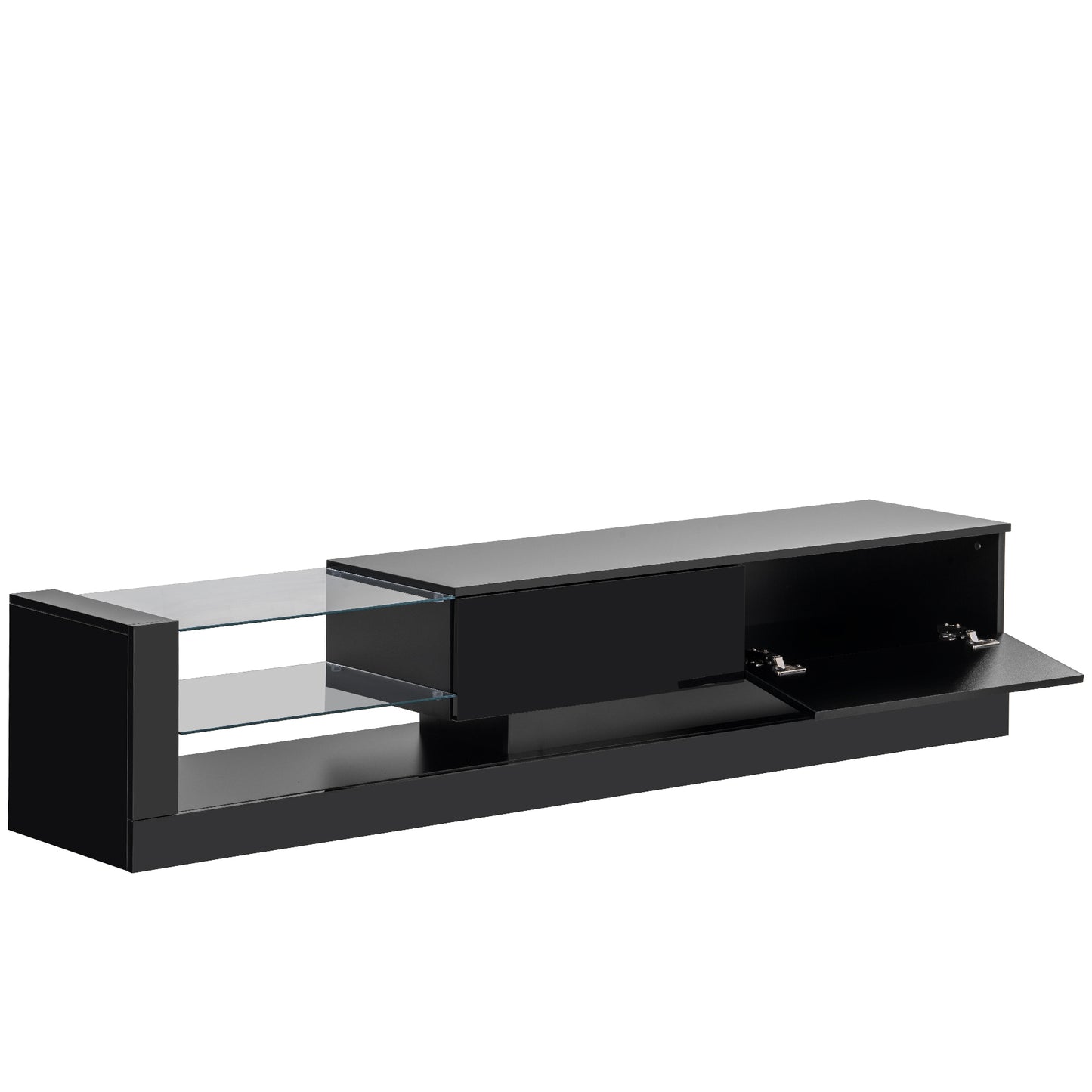 Sleek Black TV Stand with Multi-Colored RGB LED Lighting and Spacious Storage