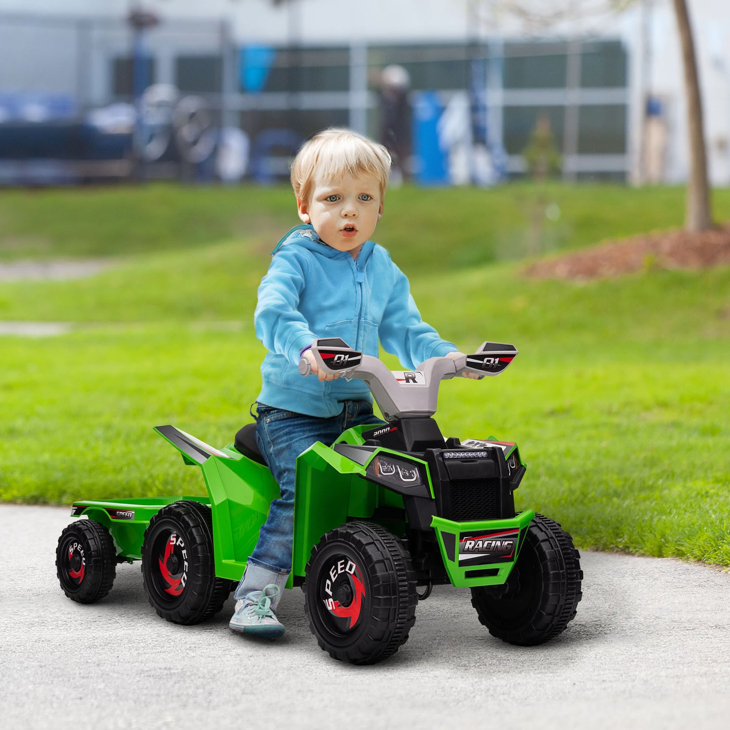 Electric Kids ATV Quad Car with Trailer, 6V Electric Car for Toddlers, Green