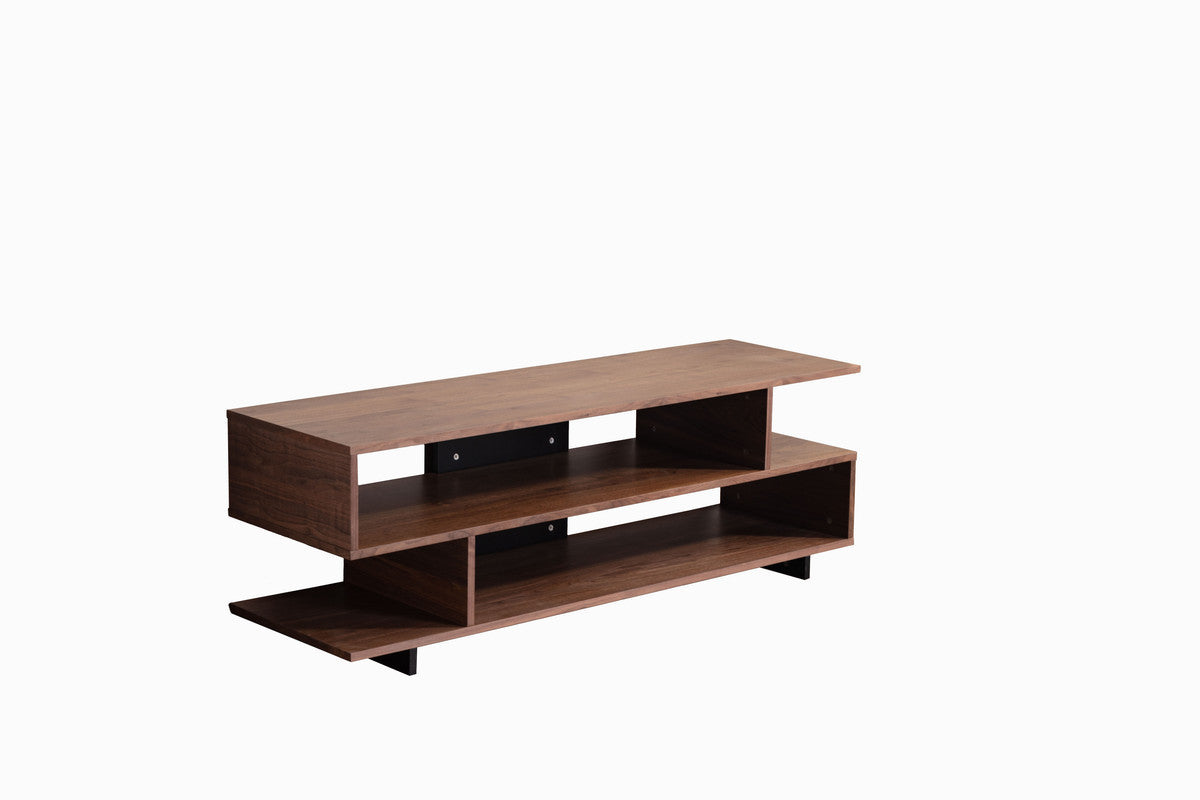 Iris Walnut Brown TV Stand with Black Legs and Two Shelves