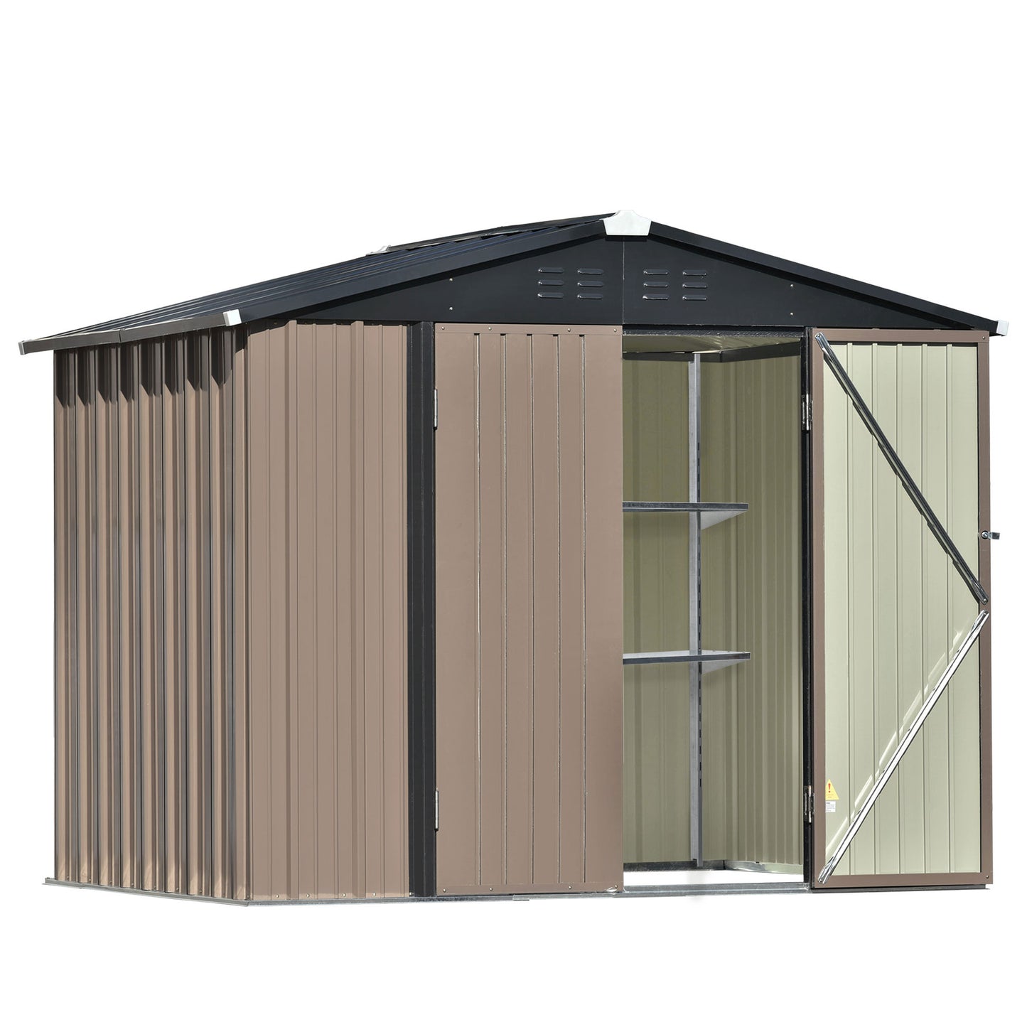 Patio 8ft x6ft Bike Shed Garden Shed, Metal Storage Shed with Adjustable Shelf and Lockable Doors, Tool Cabinet with Vents and Foundation Frame for Backyard, Lawn, Garden, Brown