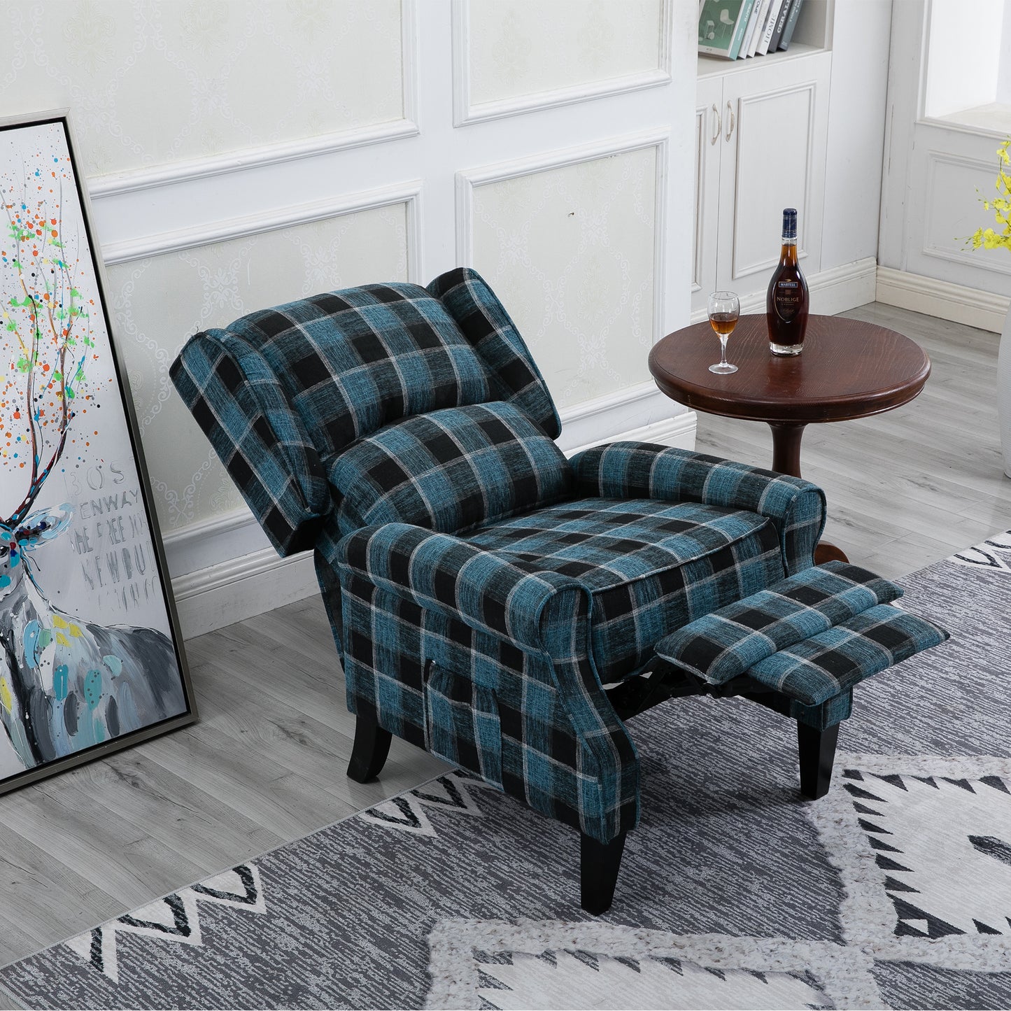 Vintage Armchair Sofa Comfortable Upholstered leisure chair / Recliner Chair for Living Room(Blue Check)