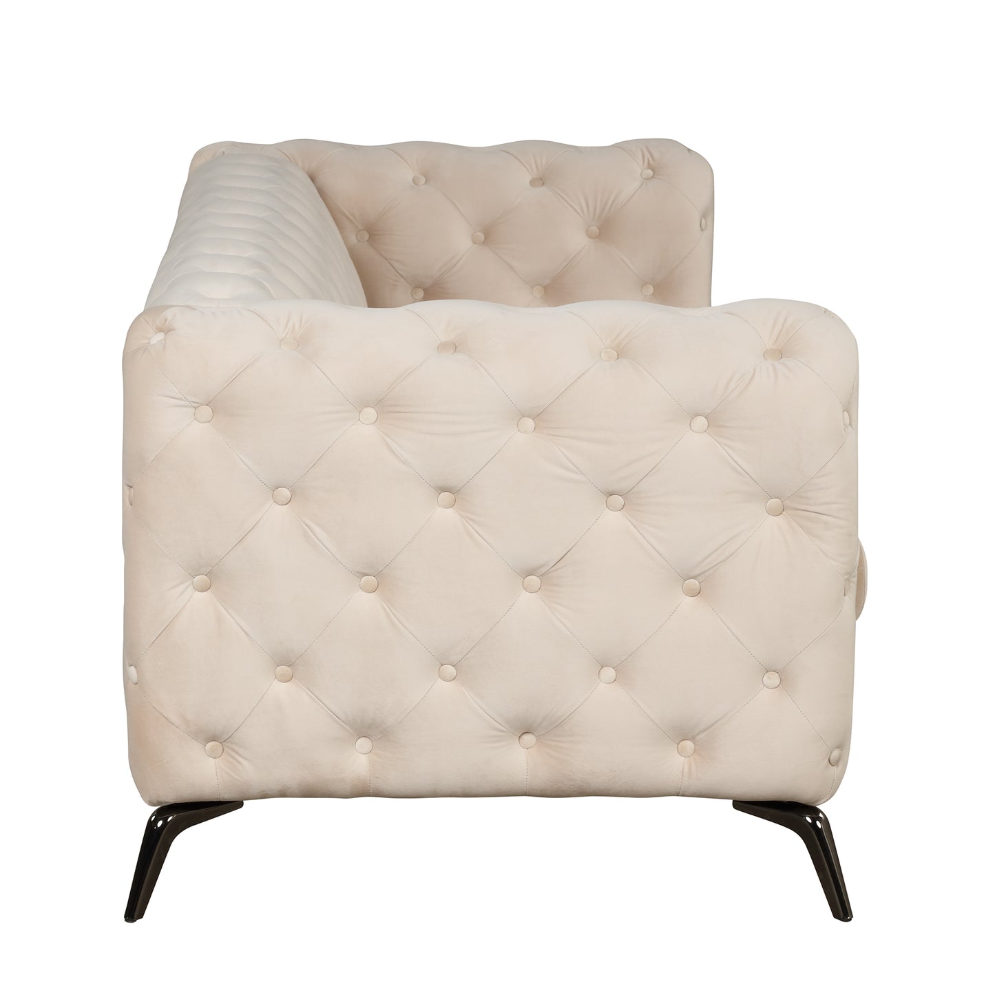 85.5 Beige Velvet Upholstered 3-Seater Sofa with Button Tufted Back