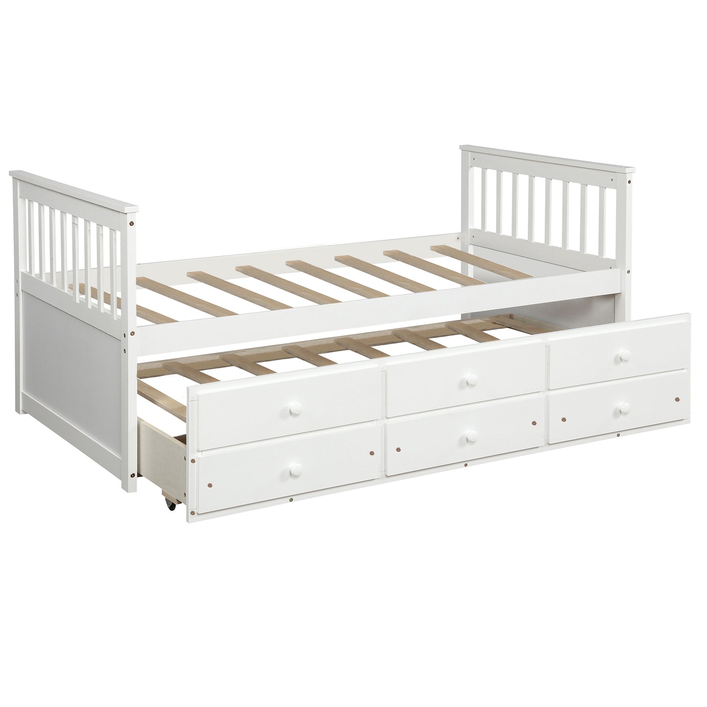 Captain's Bed Twin Daybed with Trundle Bed and Storage Drawers, White