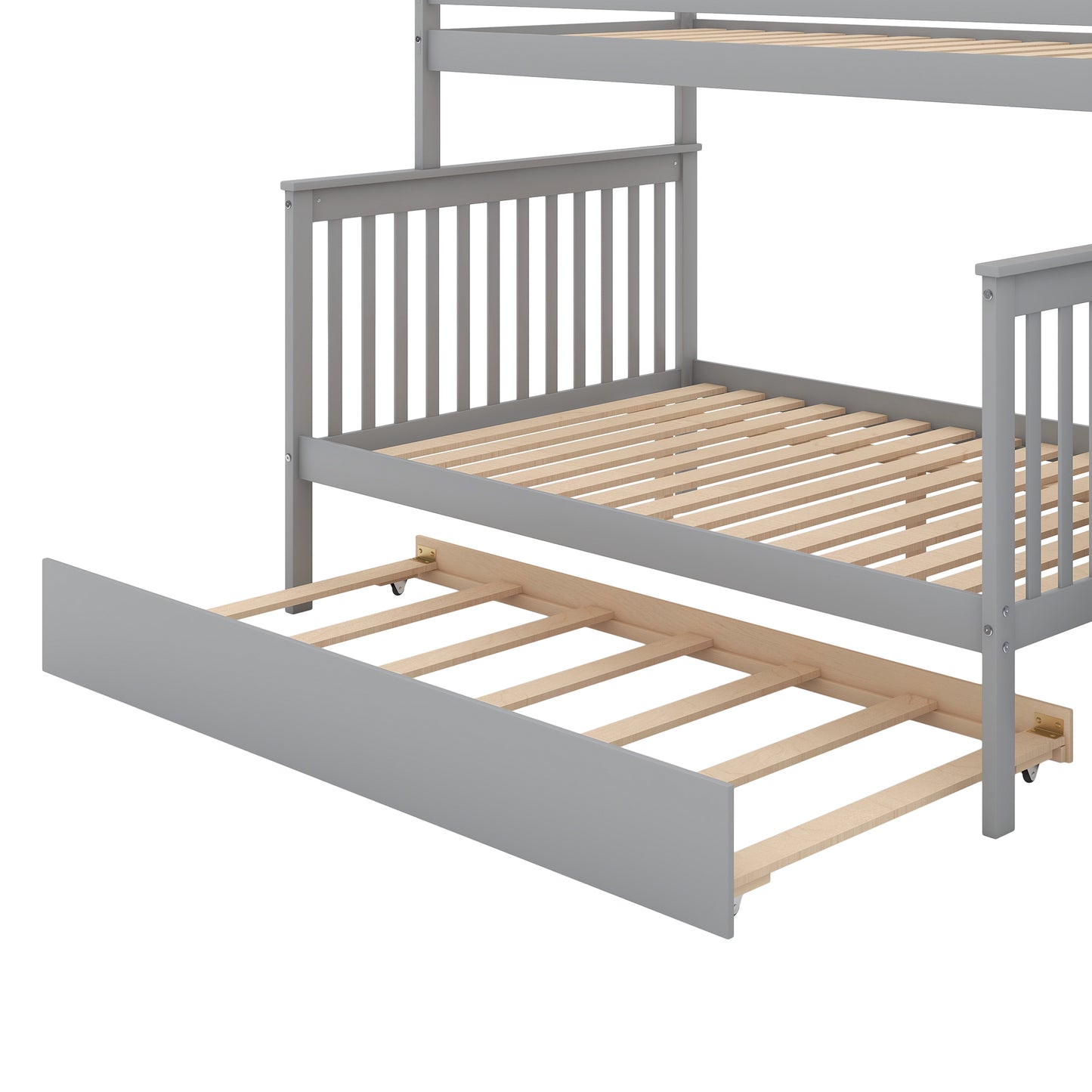 Gray Twin over Full Bunk Bed Set with Trundle, Staircase, and Storage