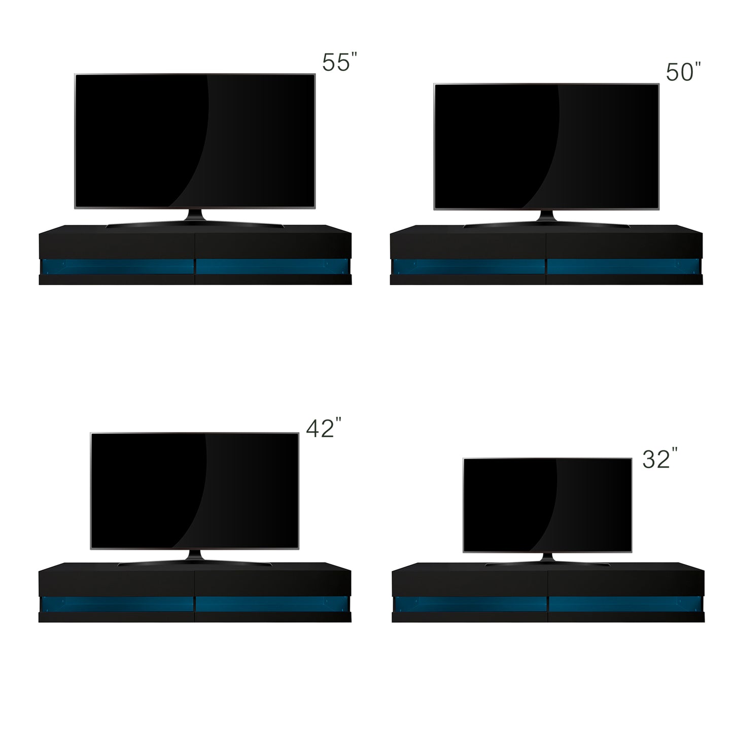 Sleek 80 TV Stand with LED Ambient Lighting - Black