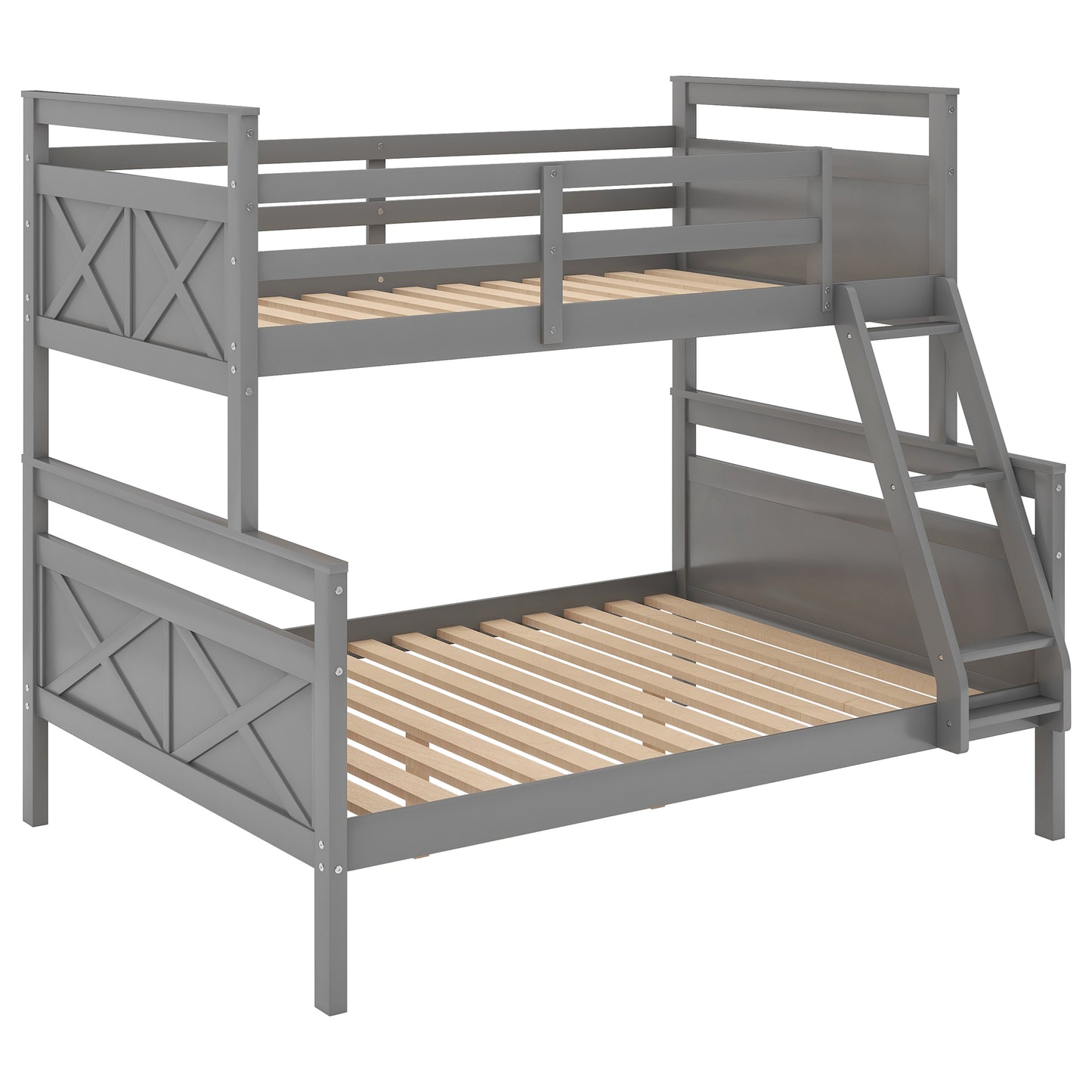 Gray Versatile Bunk Bed with Twin Loft and Full Bottom-Bunk Safety Features