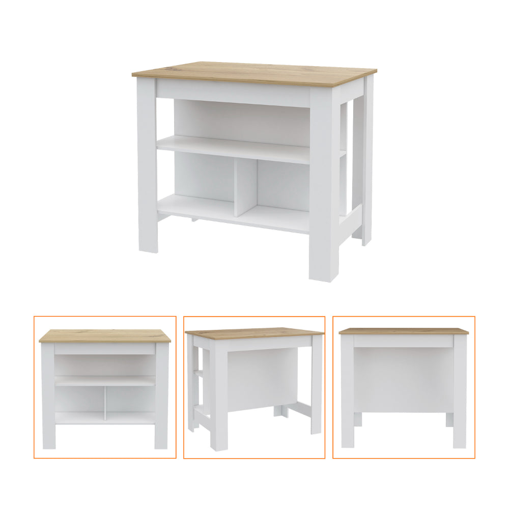 Hayne 9-Shelf 2-Door 2-piece Kitchen Set, Kitchen Island and Pantry White and Light Oak