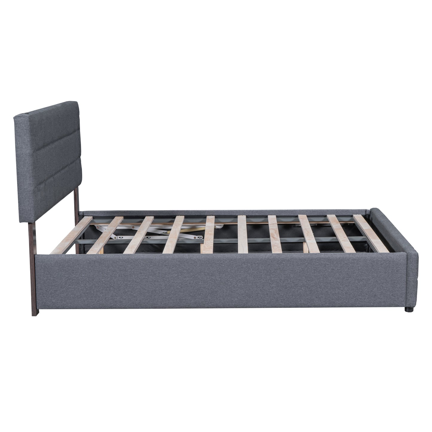 Full Size Upholstered Bed with Hydraulic Storage System and LED Light, Gray