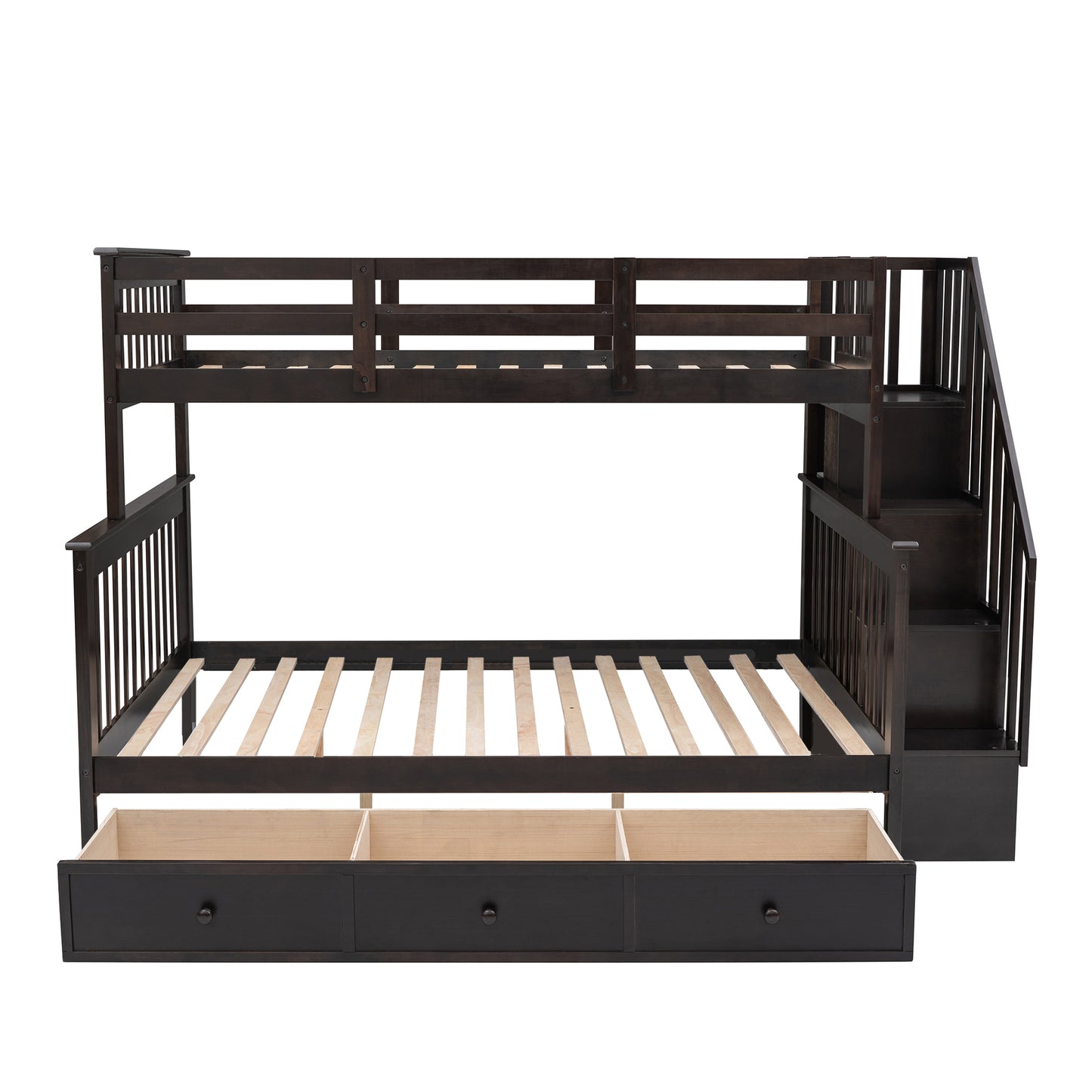 Stairway Twin-Over-Full Bunk Bed with Drawer and Storage in Espresso - Ultimate Sleeping Solution