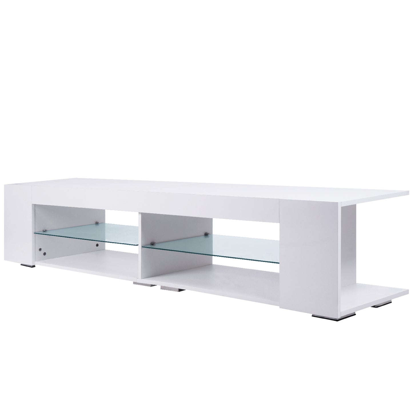 Modern LED TV Stand with RGB Remote Control and Tempered Glass Shelf