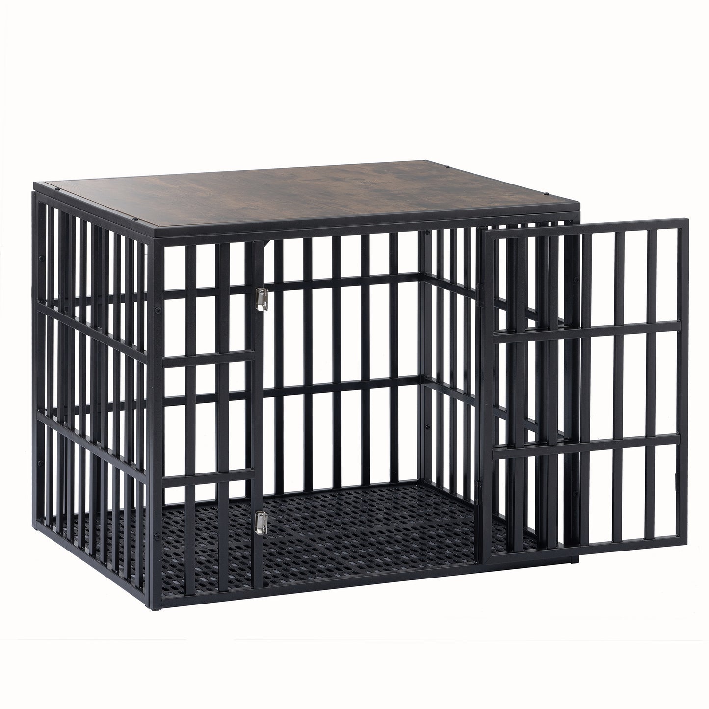 NEW HEAVY DUTY DOG CRATE FURNITURE FOR LARGE DOGS WOOD & STEEL DESIGN DOG CAGE INDOOR & OUTDOOR PET KENNEL 38X30X32INCH PET PLAYPEN WITH COVER METAL DOG FENCE CRATE BLACK